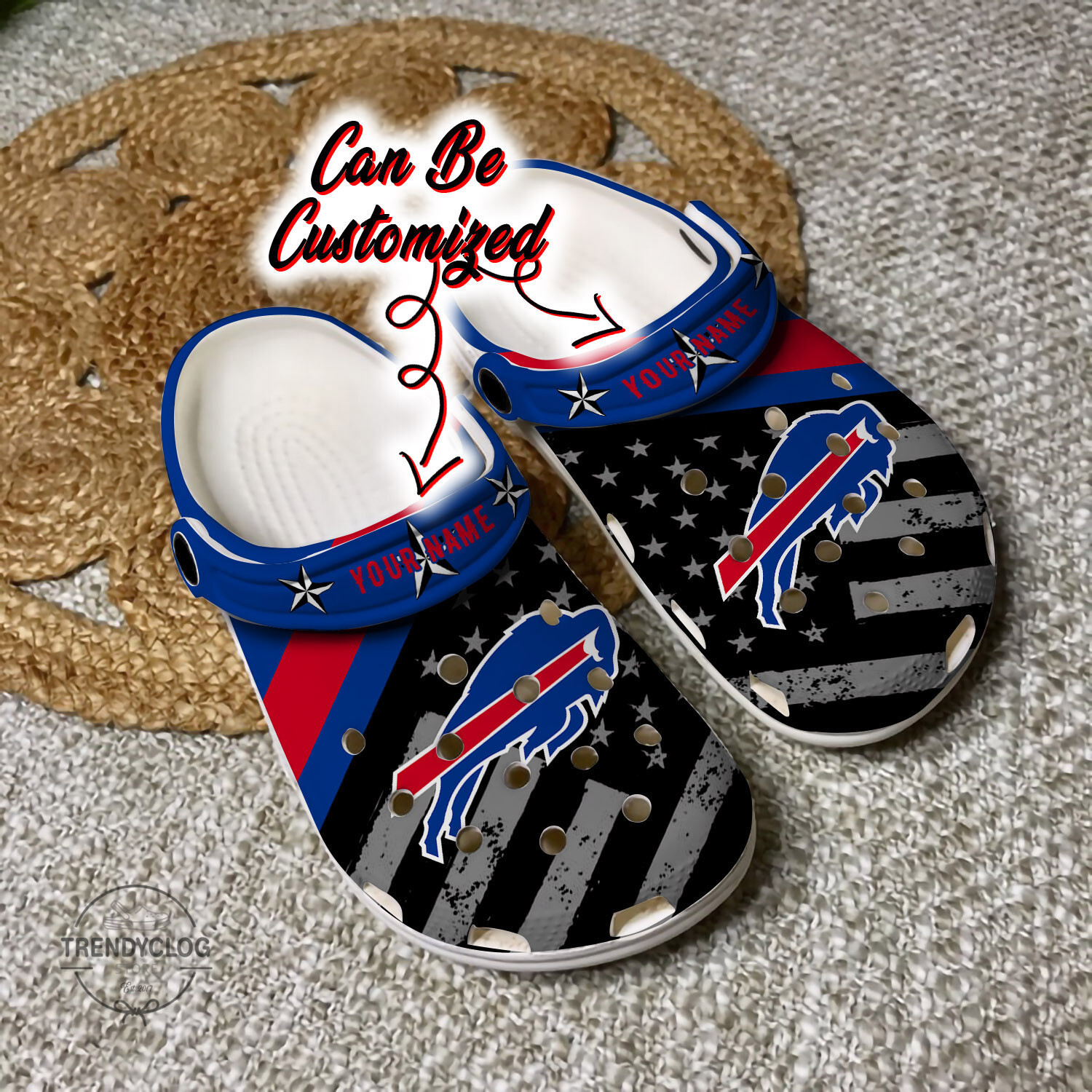 Footwearmerch Football Personalized BBills American Flag Clog Shoes