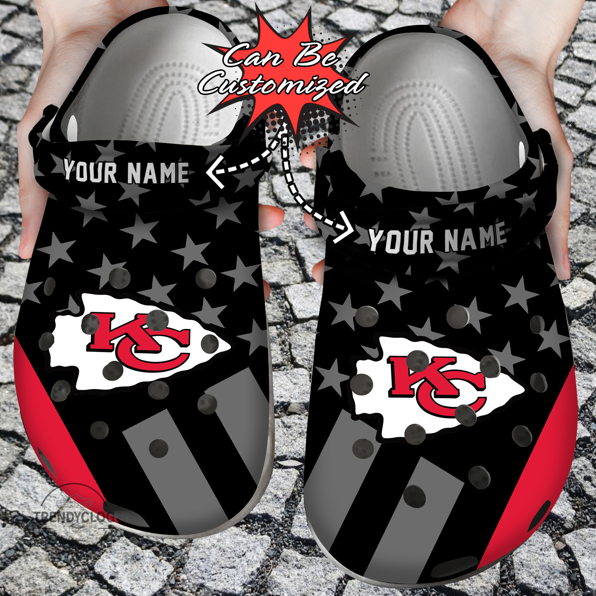 Footwearmerch Football Personalized Chiefs Flag Clog Shoes