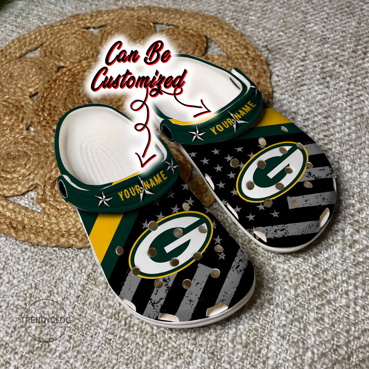 Footwearmerch Football Personalized GPackers American Flag Clog Shoes