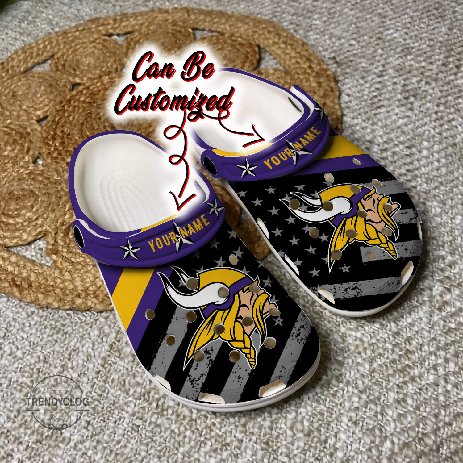 Footwearmerch Football Personalized MVikings American Flag Clog Shoes