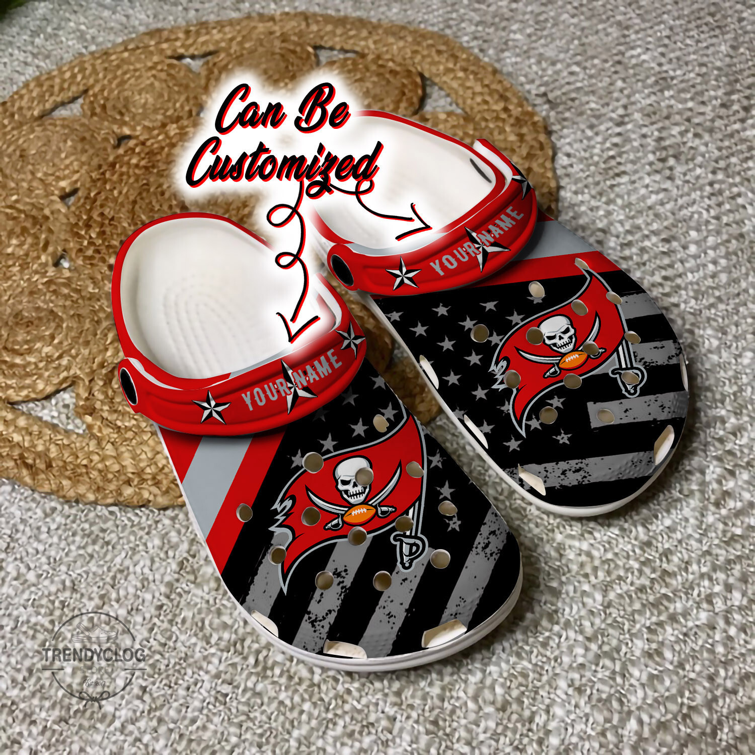 Footwearmerch Football Personalized TB Buccaneers American Flag Clog Shoes