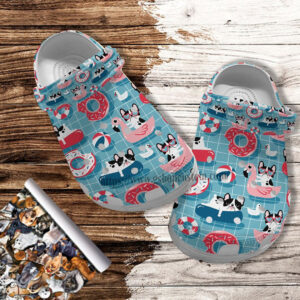 Footwearmerch France Bull Dog Pool Party Swimming Croc Shoes Gift Mother Day- Bull Dog Mom Shoes Croc Clogs Gift Women
