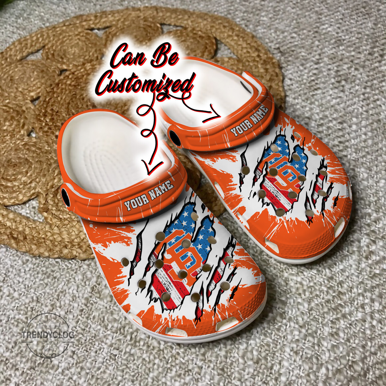 Footwearmerch Giants Personalized SF Giants Baseball Ripped American Flag Clog Shoes