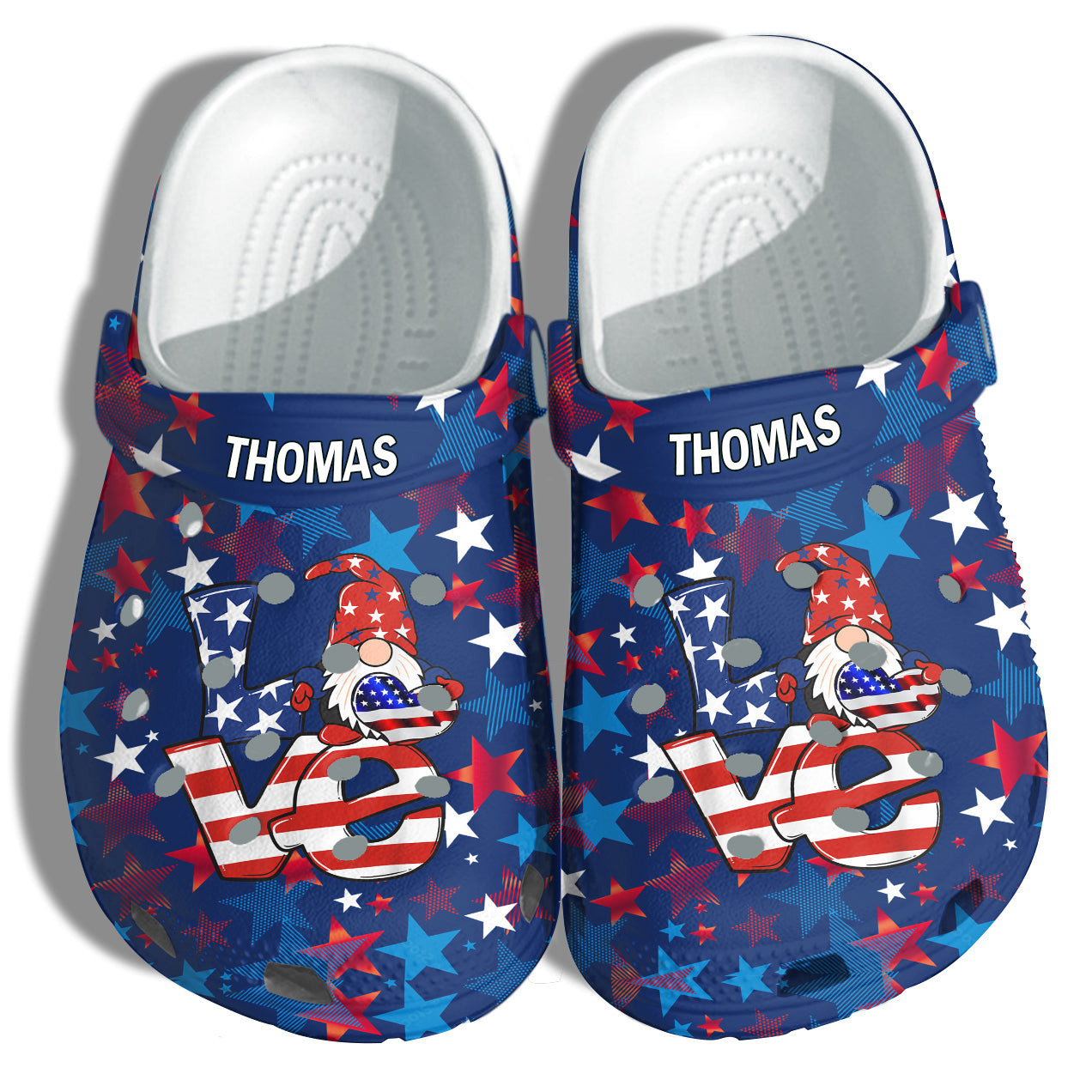 Footwearmerch Gnomes Love Sign 4Th Of July Personalized Name Shoes Gift Women - Heart Star Stickers America Flag Shoes Birthday Gift
