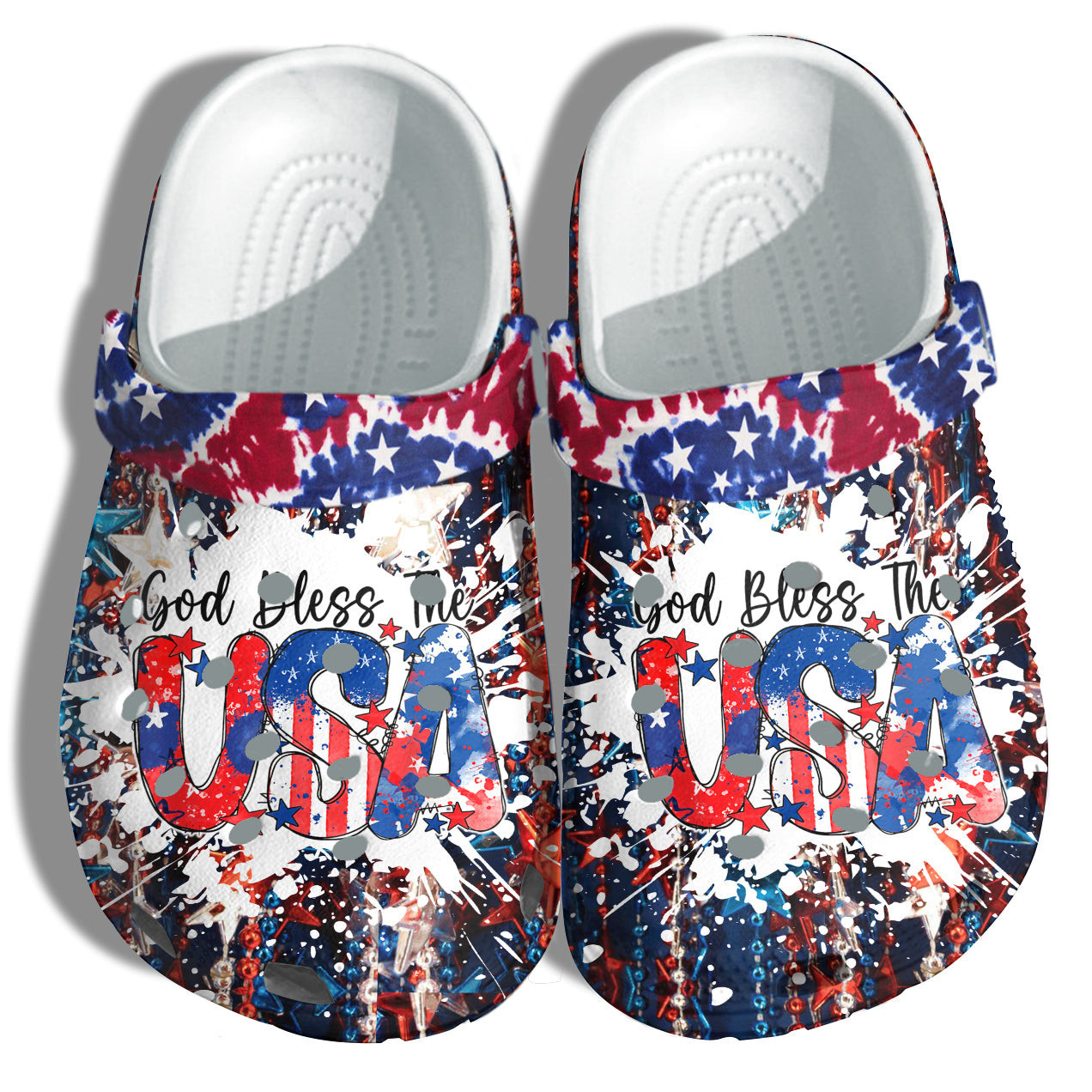 Footwearmerch God Bless The Usa America Flag Shoes Hippie - Tie Dye Us Proud Twinkle Star 4Th Of July Shoes Birthday Gift