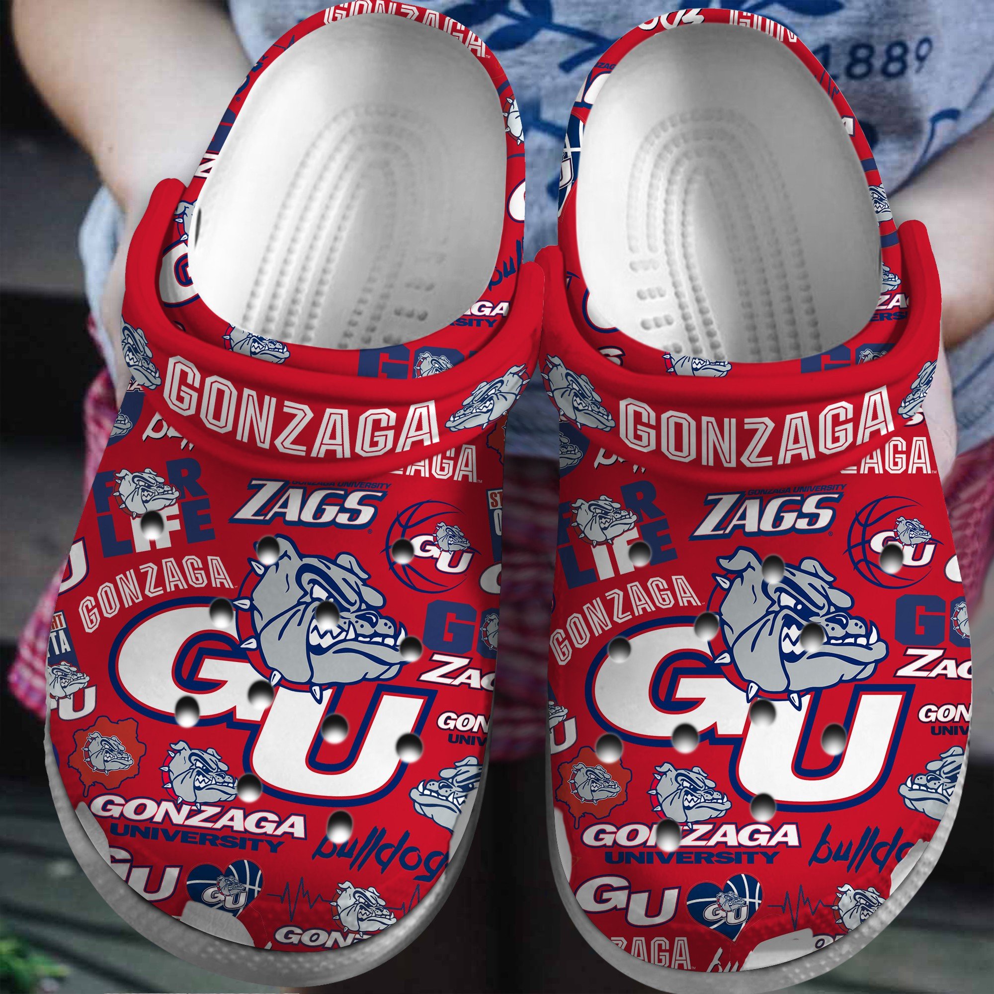 Footwearmerch Gonzaga Bulldogs NCAA Sport Crocs Crocband Clogs Shoes Comfortable For Men Women and Kids