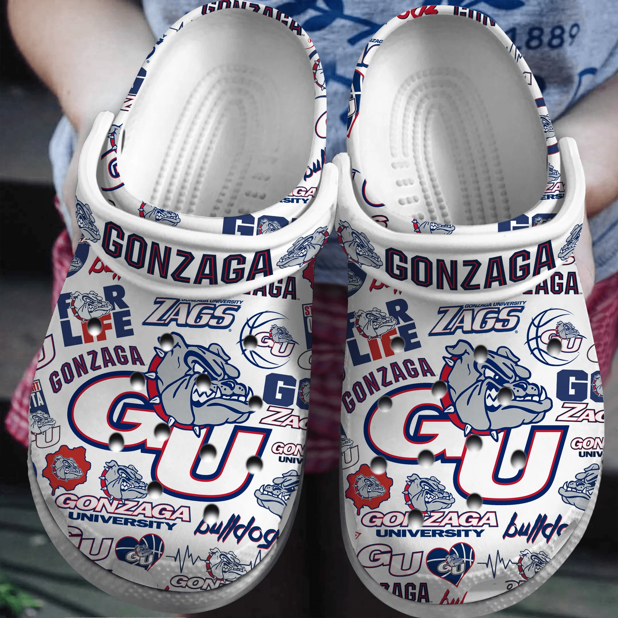 Footwearmerch Gonzaga Bulldogs NCAA Sport Crocs Crocband Clogs Shoes Comfortable For Men Women and Kids