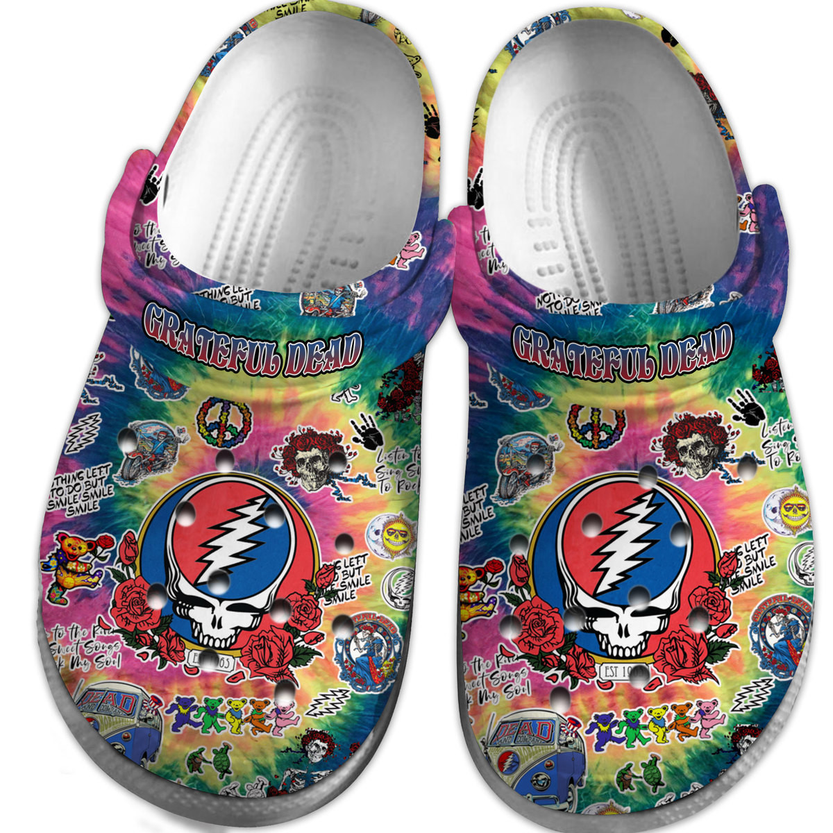 Footwearmerch Grateful Dead Music Crocs Crocband Clogs Shoes Comfortable For Men Women and Kids