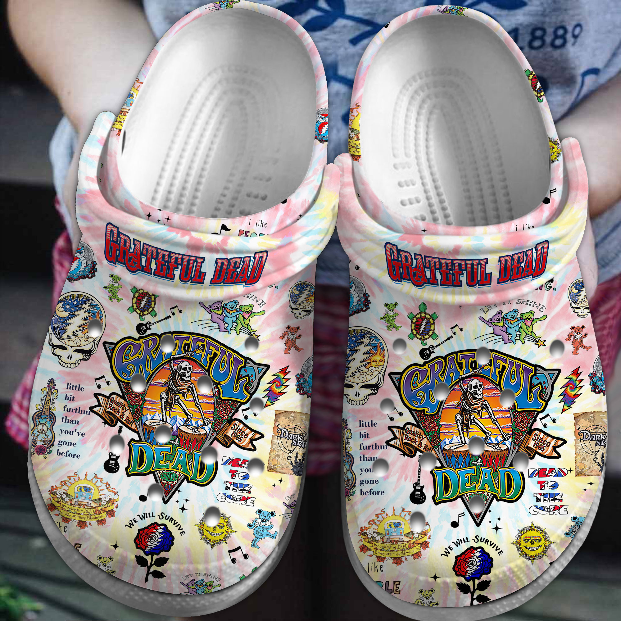 Footwearmerch Grateful Dead Music Crocs Crocband Clogs Shoes Comfortable For Men Women and Kids