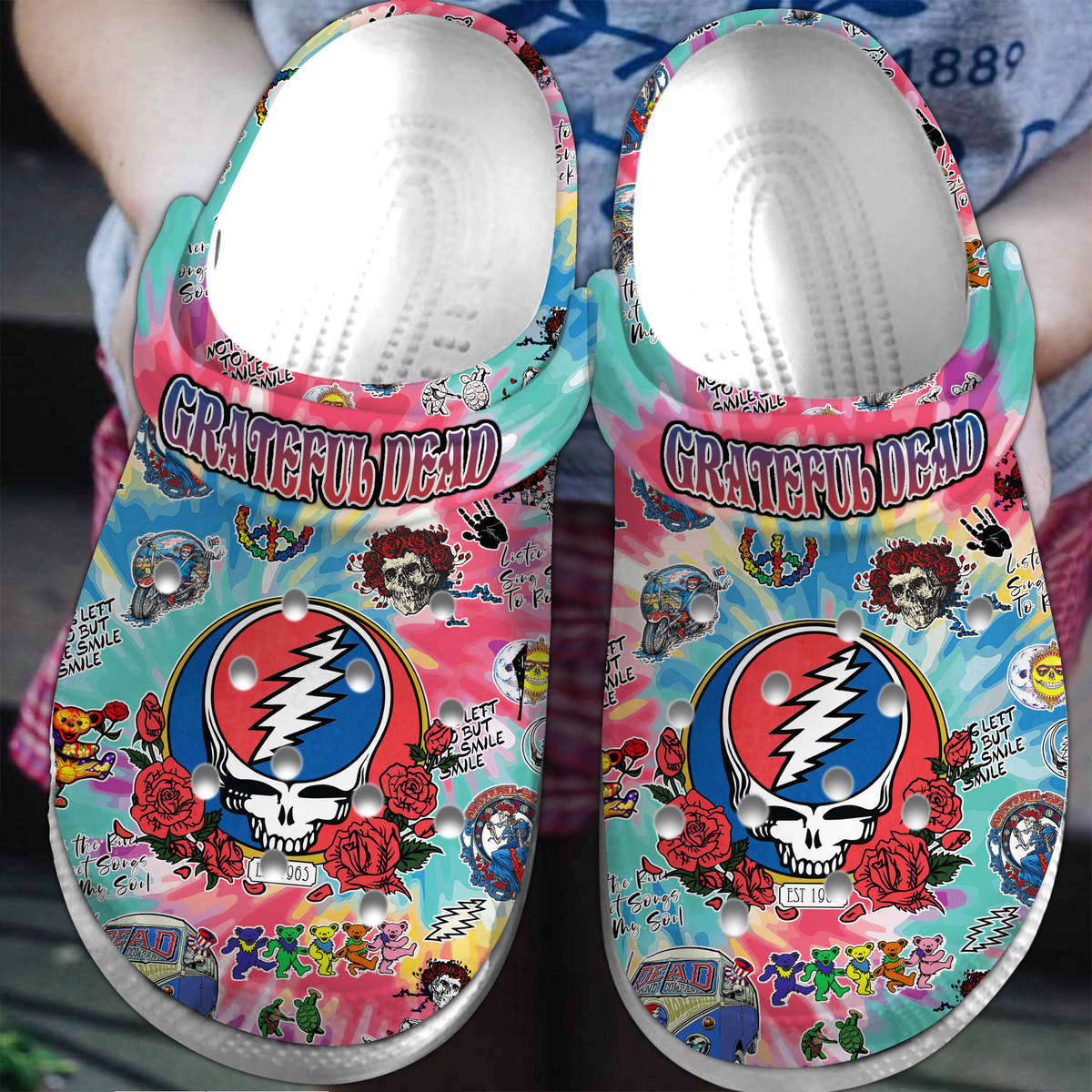 Footwearmerch Grateful Dead Music Crocs Crocband Clogs Shoes Comfortable For Men Women and Kids