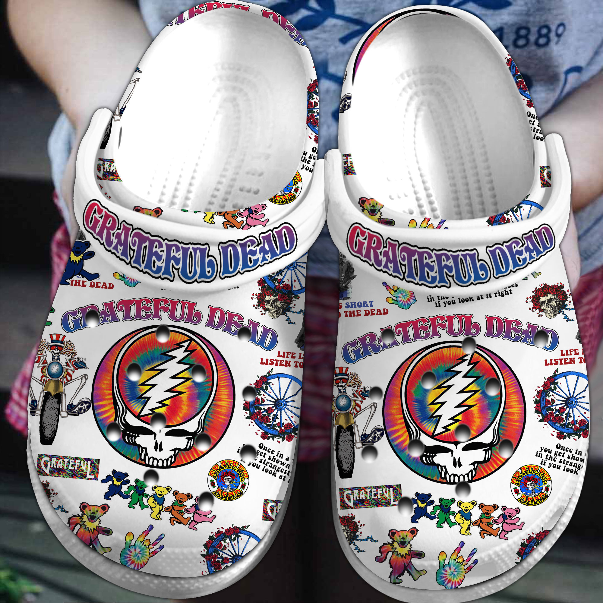 Footwearmerch Grateful Dead Music Crocs Crocband Clogs Shoes Comfortable For Men Women and Kids