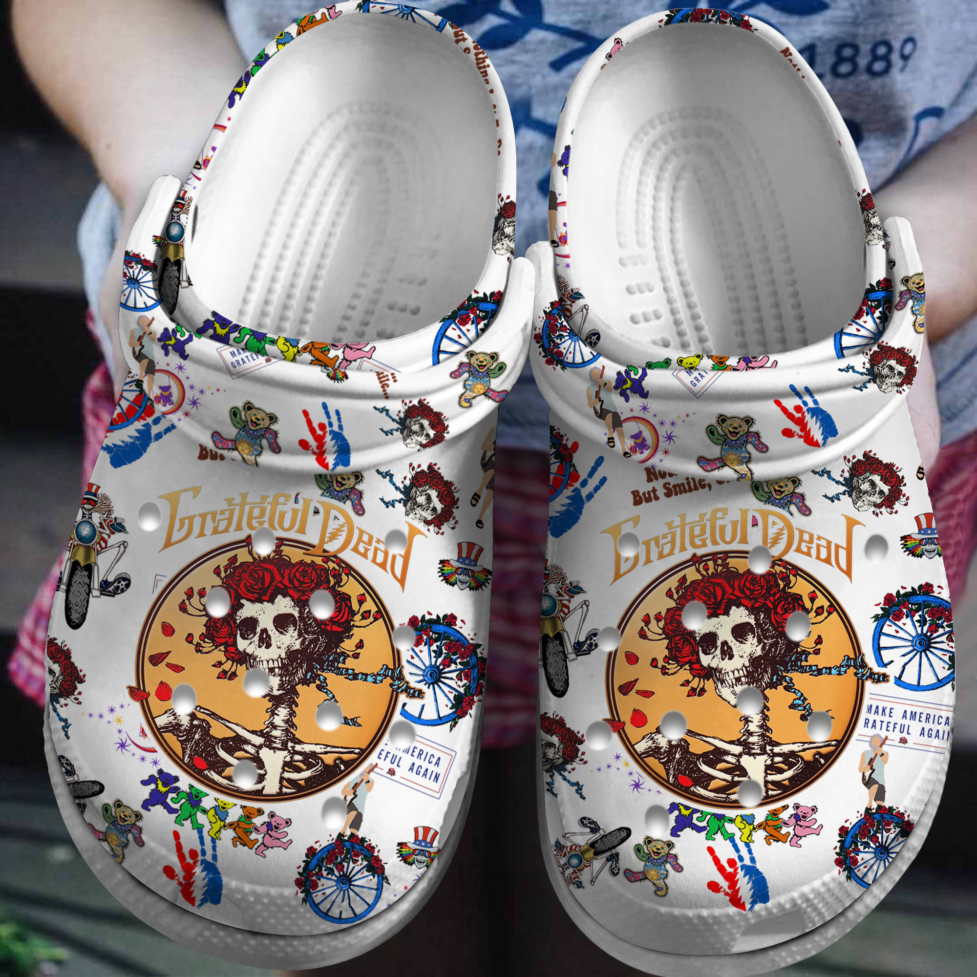 Footwearmerch Grateful Dead Music Crocs Crocband Clogs Shoes Comfortable For Men Women and Kids