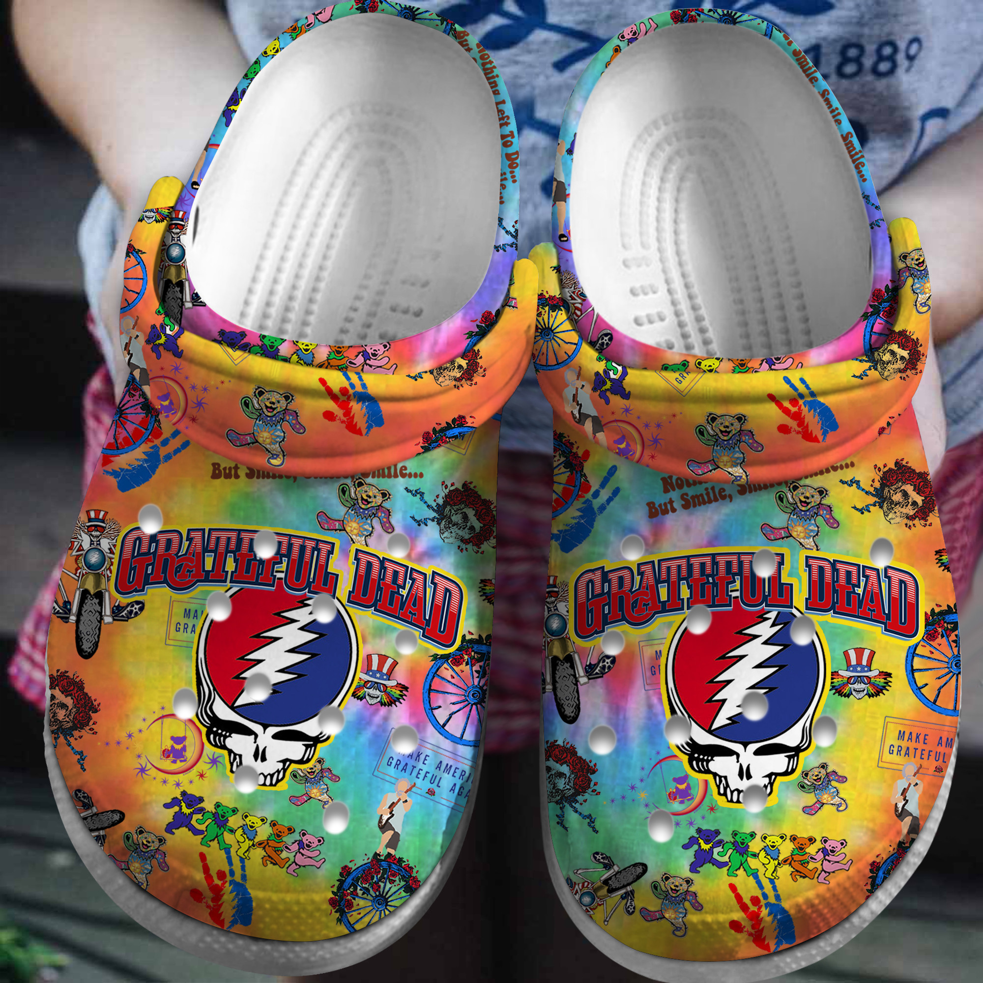 Footwearmerch Grateful Dead Music Crocs Crocband Clogs Shoes Comfortable For Men Women and Kids