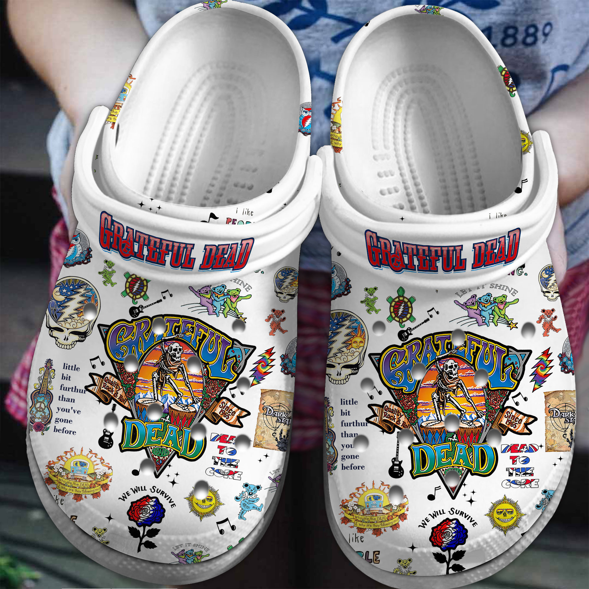 Footwearmerch Grateful Dead Music Crocs Crocband Clogs Shoes Comfortable For Men Women and Kids