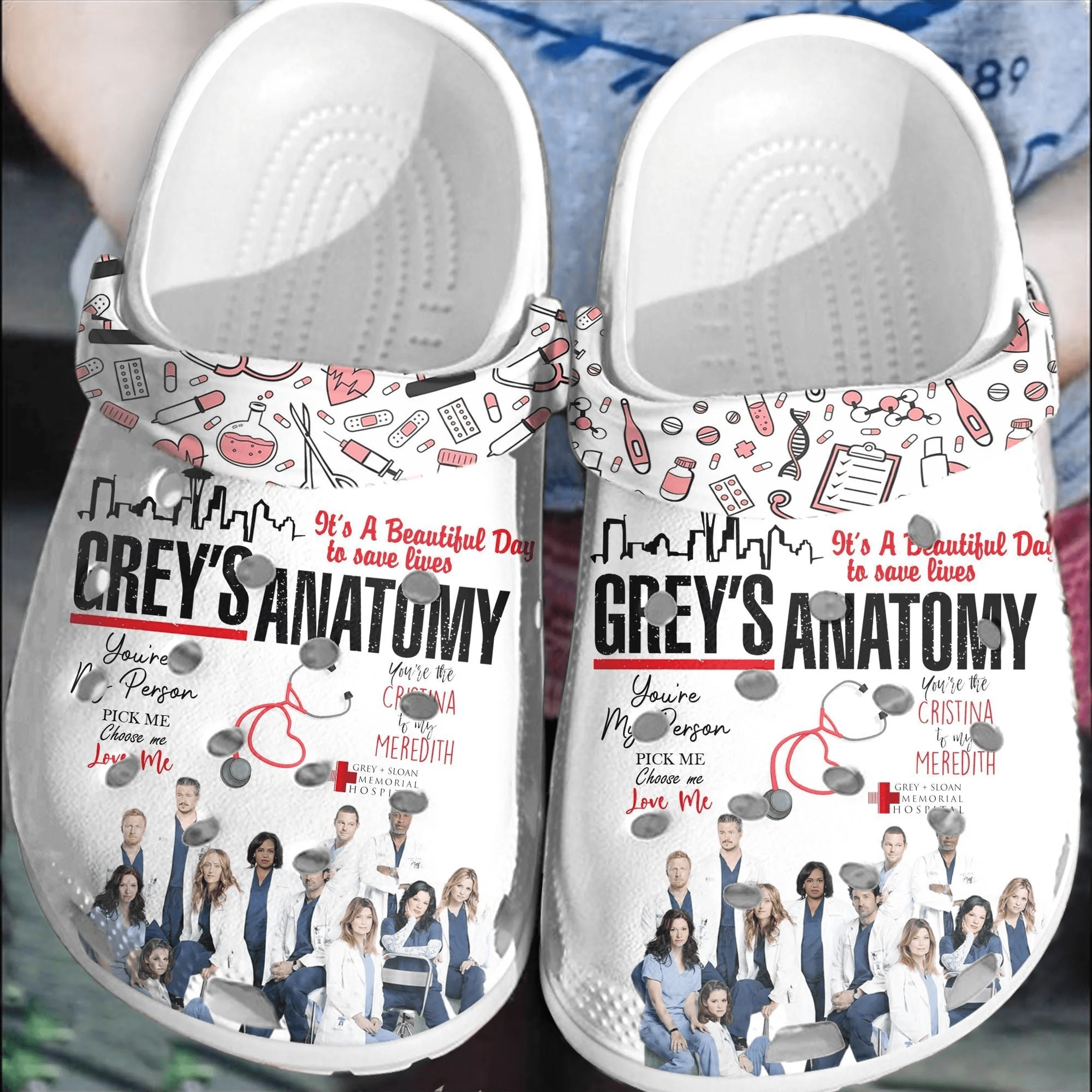 Footwearmerch Grey Anatomy American Medical TV Show Nurse Crocs Crocband Clogs Comfortable Shoes For Men Women