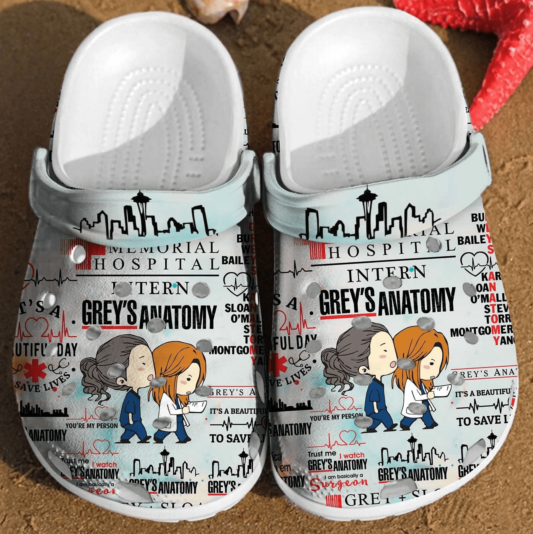 Footwearmerch Grey Anatomy American Medical TV Show Nurse Crocs Crocband Clogs Shoes Comfortable For Men Women