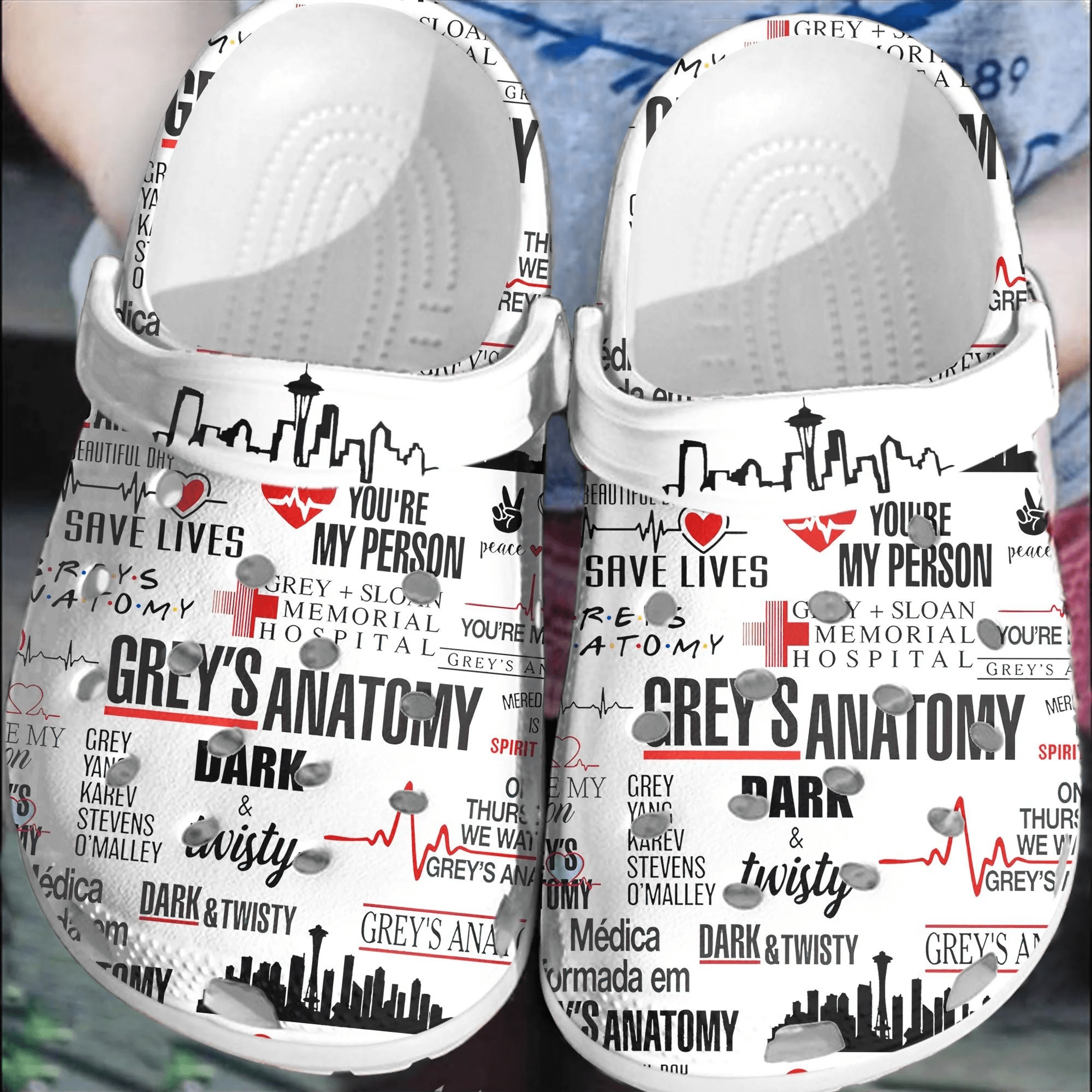 Footwearmerch Grey Anatomy American Medical TV Show Nurse Crocs Crocband Comfortable Clogs Shoes For Men Women