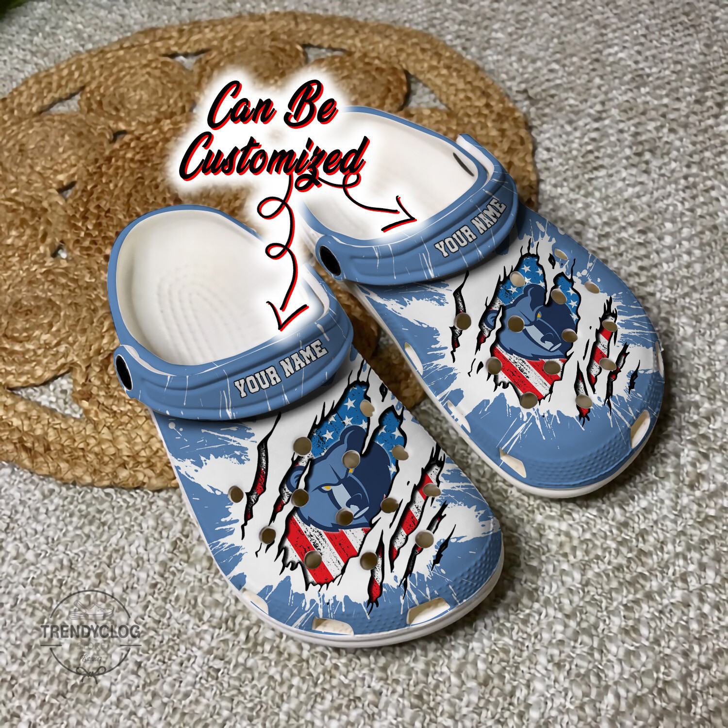 Footwearmerch Grizzlies Personalized MGrizzlies Basketball Ripped American Flag Clog Shoes