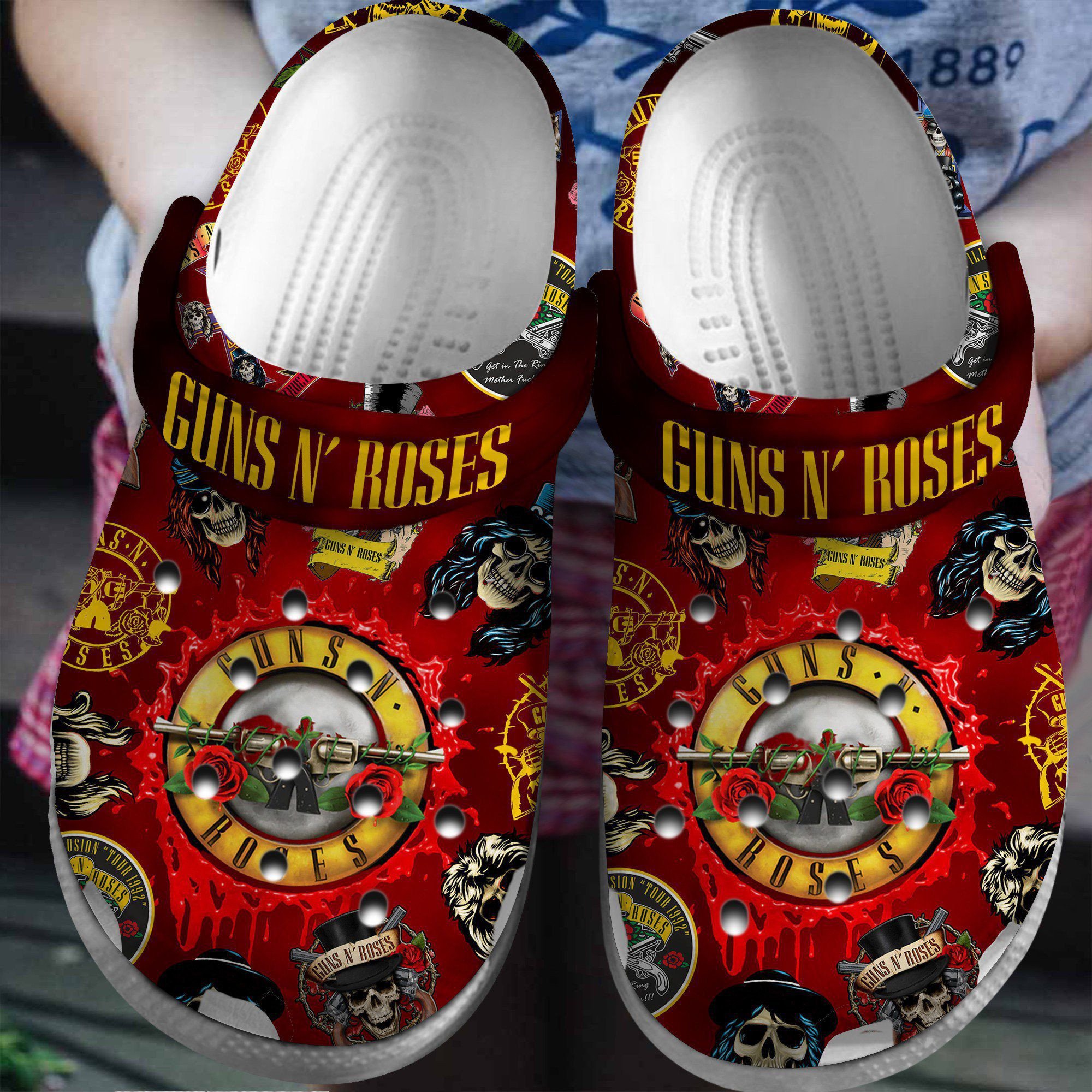 Footwearmerch Guns N Rose Music Band Crocs Crocband Clogs Shoes Comfortable For Men Women and Kids