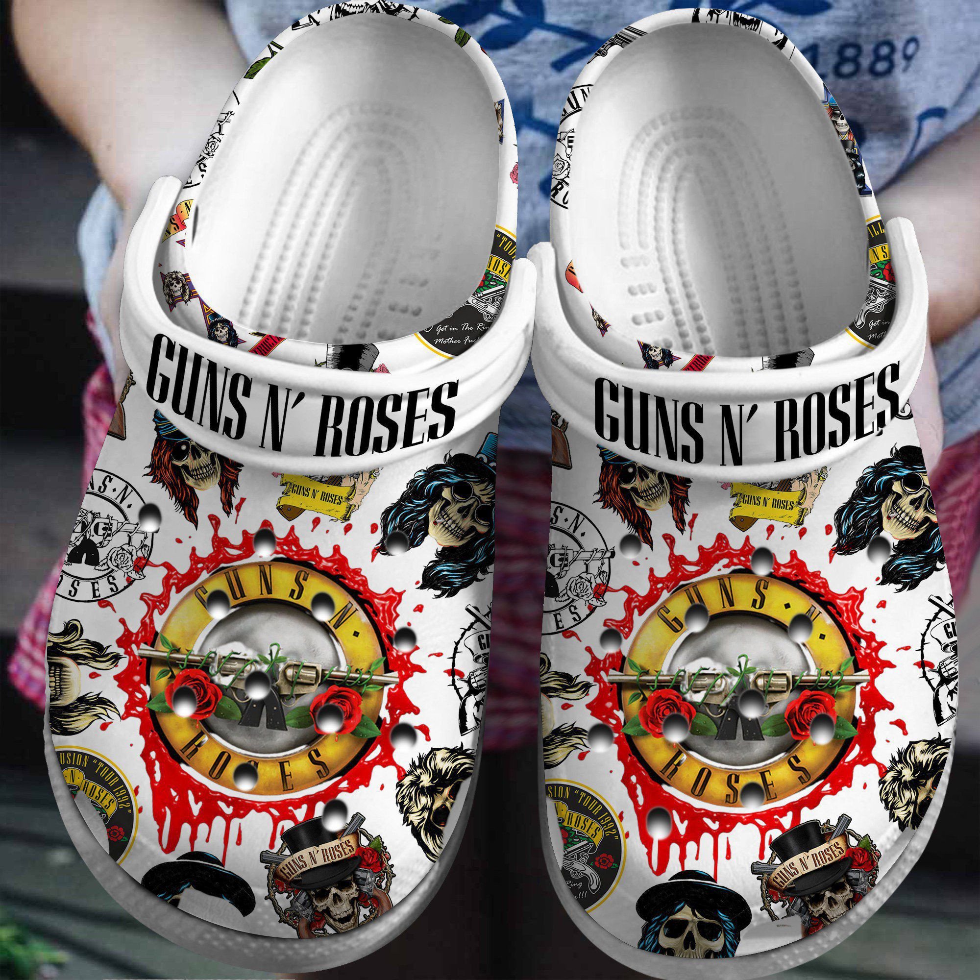 Footwearmerch Guns N Rose Music Band Crocs Crocband Clogs Shoes Comfortable For Men Women and Kids