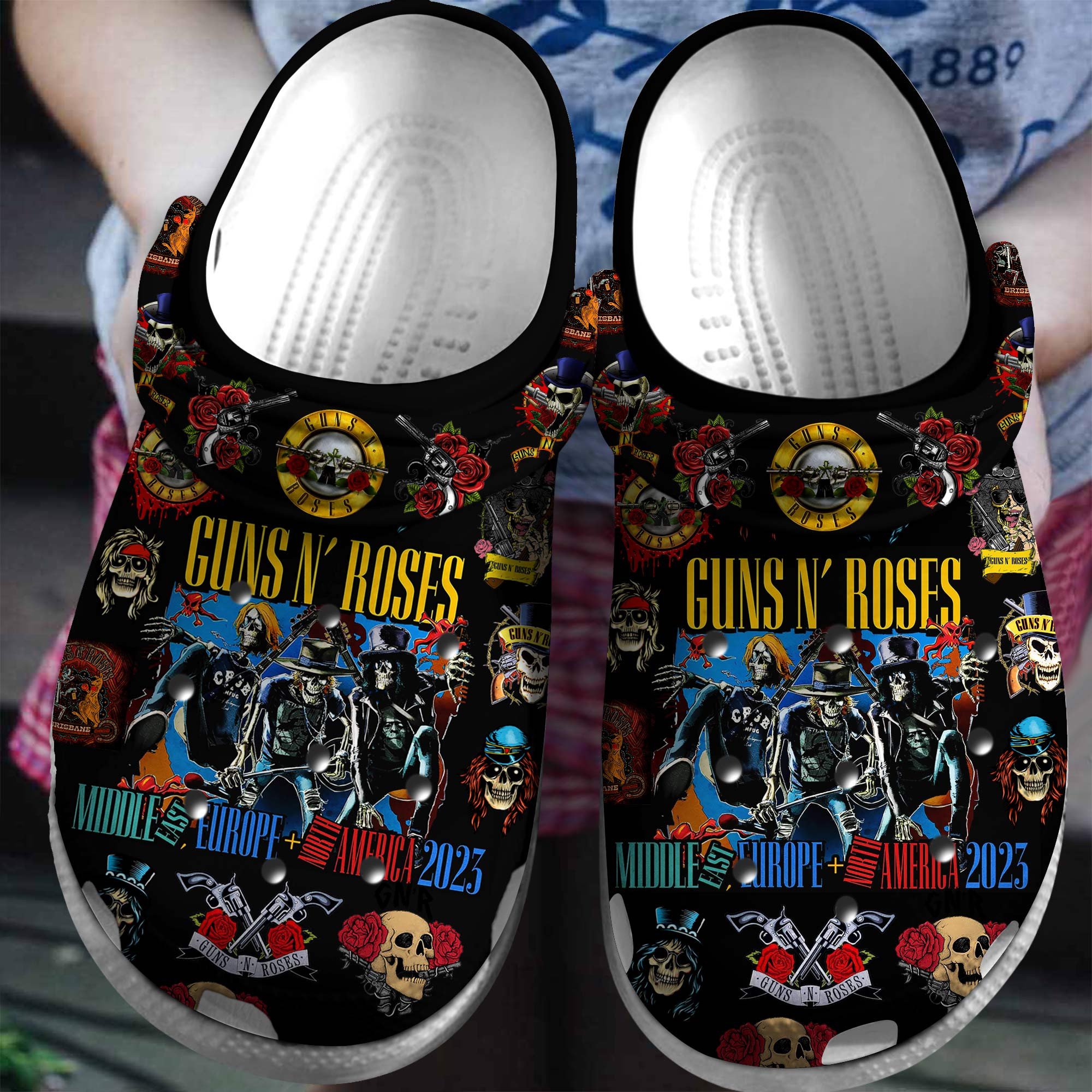 Footwearmerch Guns N Rose Music Band Crocs Crocband Clogs Shoes Comfortable For Men Women and Kids