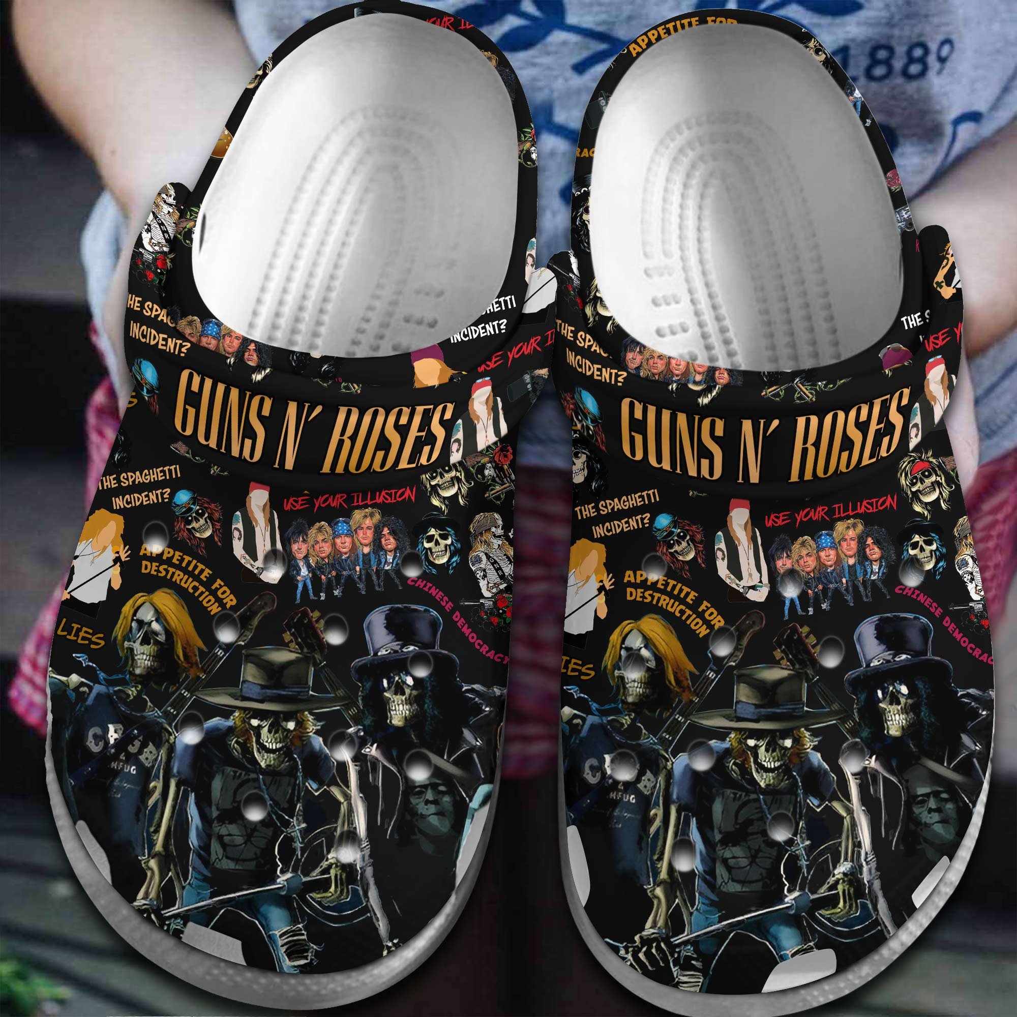 Footwearmerch Guns N Rose Music Band Crocs Crocband Clogs Shoes Comfortable For Men Women and Kids