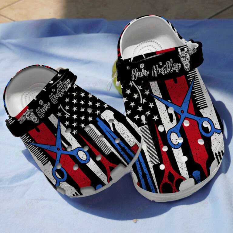 Footwearmerch Hair Hustler American Barber Clogs Shoes 4Th Of July Gifts For Barber