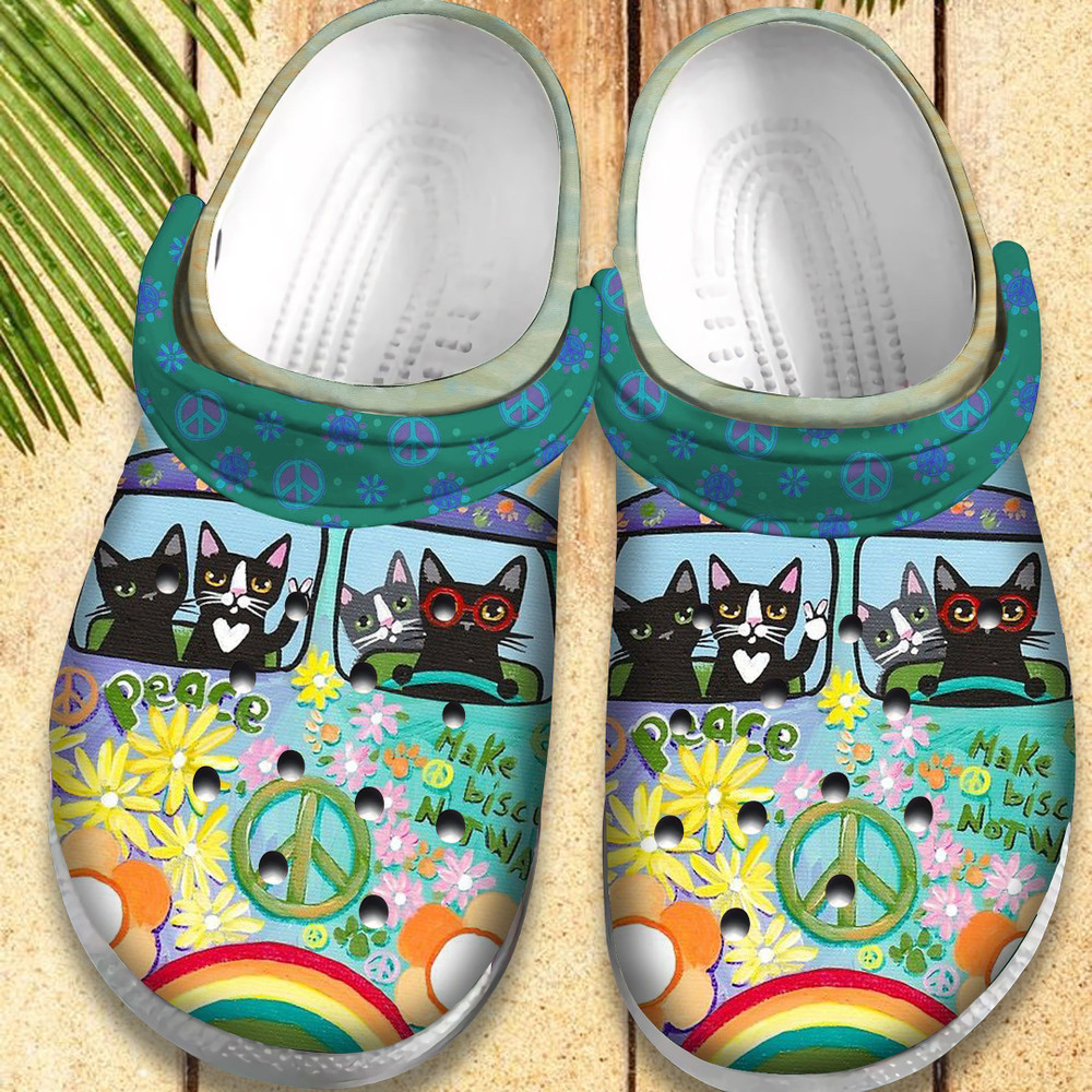 Footwearmerch Hippie Cat Vans Bus Gift For Lover Rubber clog Shoes Comfy Footwear