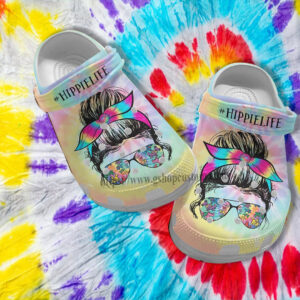 Footwearmerch Hippie Life Girl Glasses Croc Shoes Gift Mommy- Hippie Rainbow Shoes Croc Clogs Customize Mother Day Gift