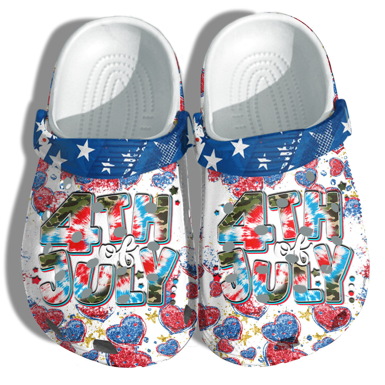 Footwearmerch Hippie Tie Dye Camo 4Th Of July Shoes Gift Women - Thank You Veterans Heart America Flag Shoes Birthday Gift