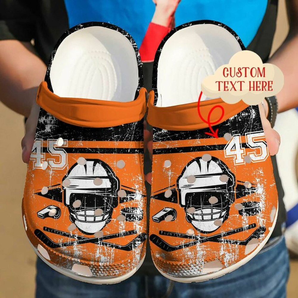 Footwearmerch Hockey Personalized Helmet 102 Gift For Lover Rubber clog Shoes Comfy Footwear