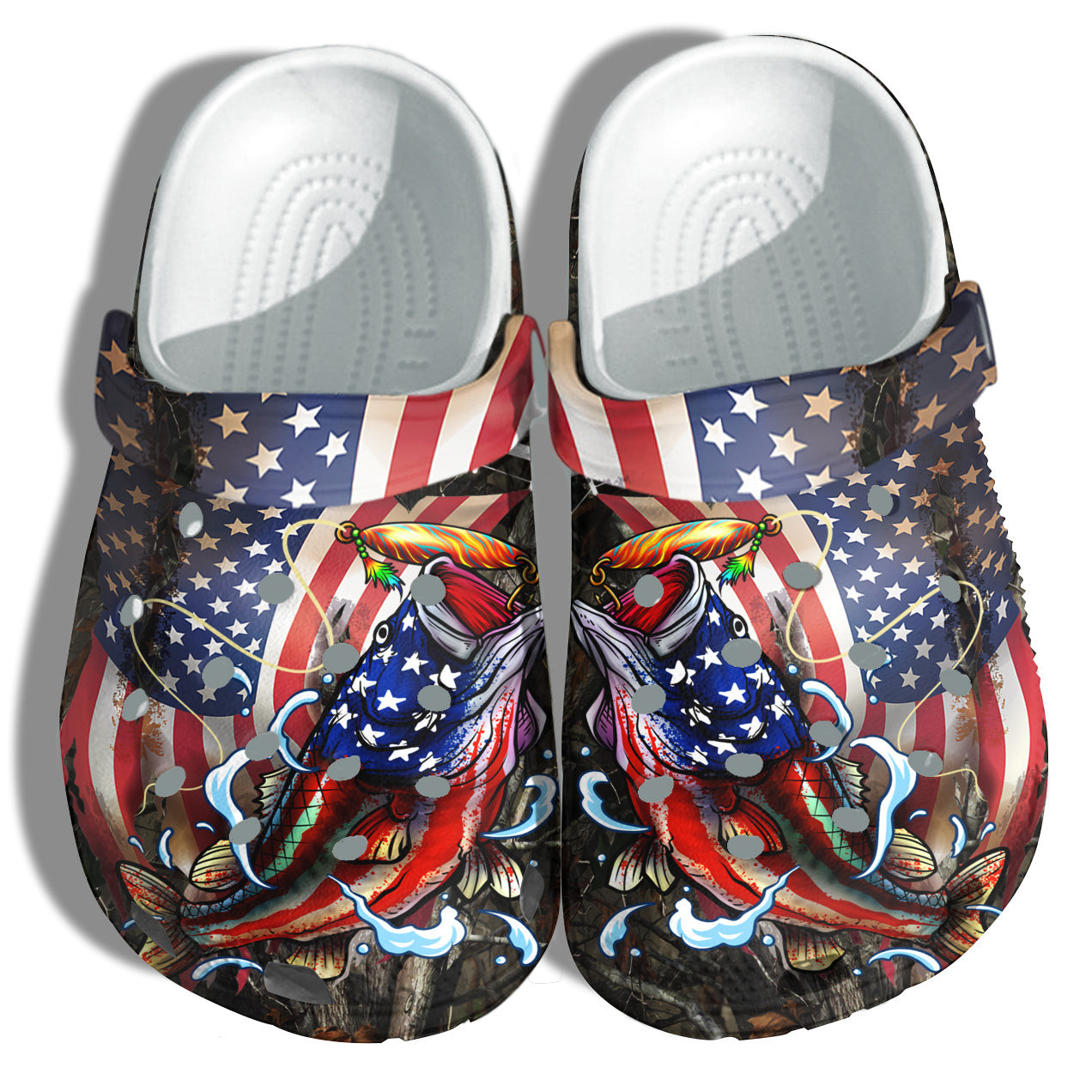 Footwearmerch Hook Fishing 4Th Of July Shoes Gift Men Father Day- Nature Fish America Flag Nationdal Day Shoes Birthday Gift Daddy
