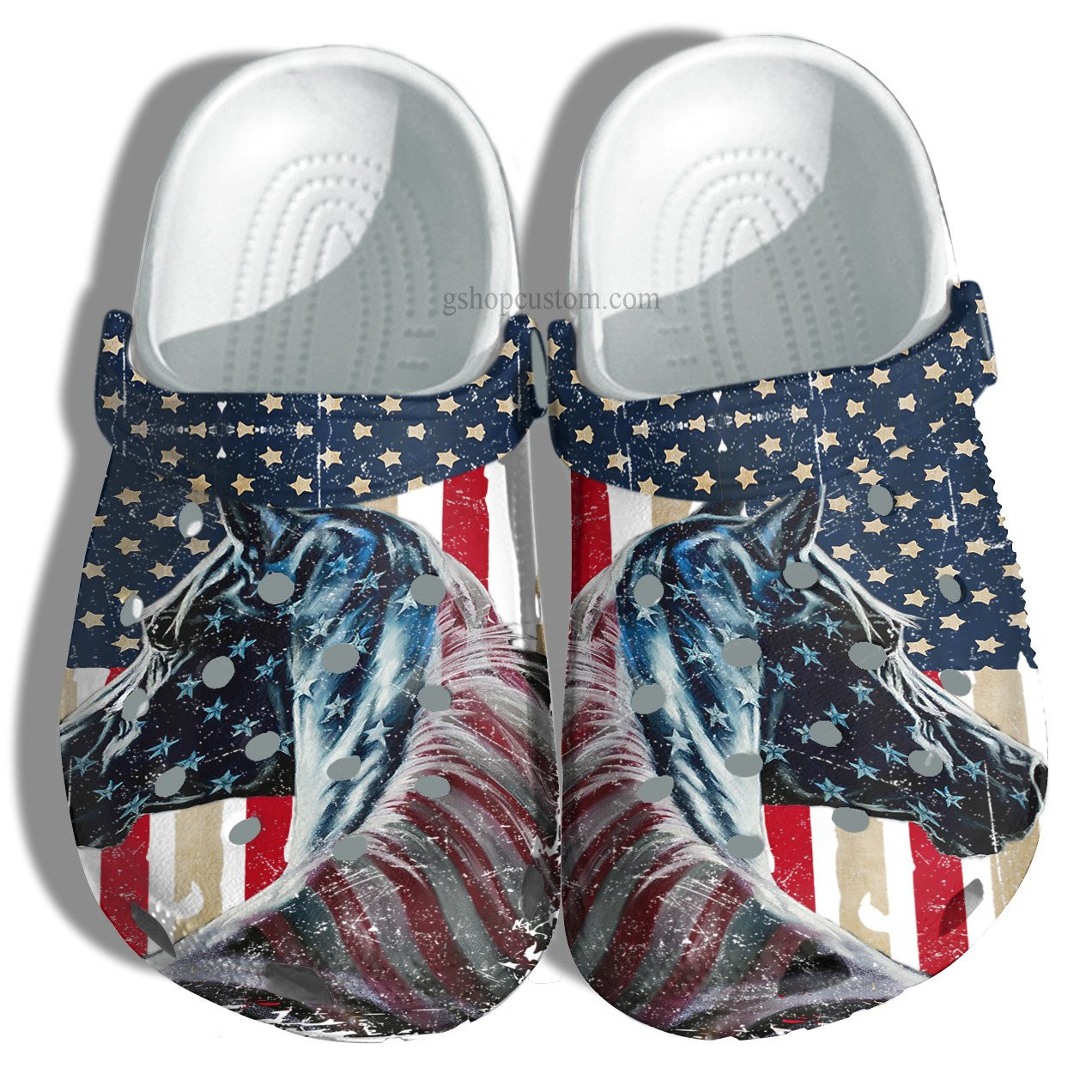 Footwearmerch Horse America Usa Flag Shoes For Horse Girl - 4Th Of July Horse Shoes Croc Clogs Men Women