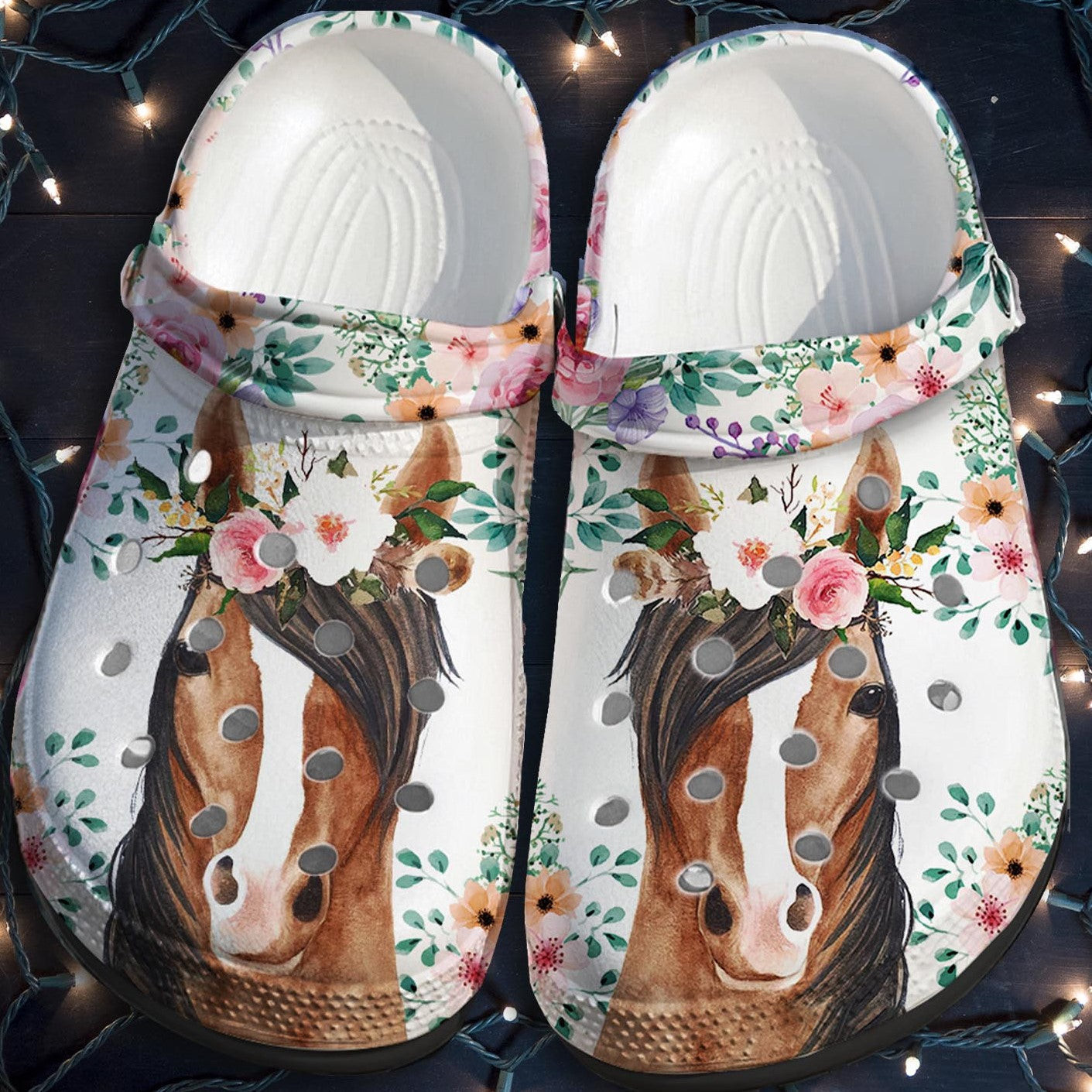 Footwearmerch Horses Flower Custom Shoes Funny Gifts For Horse Girl - Girl Love Horses Beach Shoes Christmas Gift For Women Daughter Mom