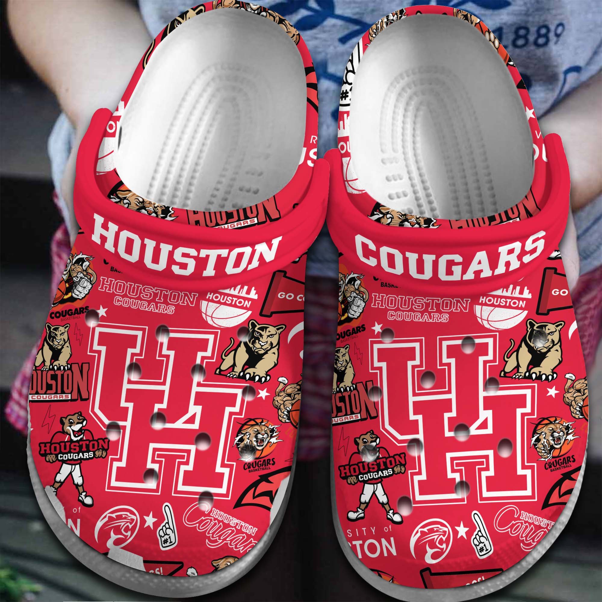 Footwearmerch Houston Cougars NCAA Sport Crocs Crocband Clogs Shoes Comfortable For Men Women and Kids