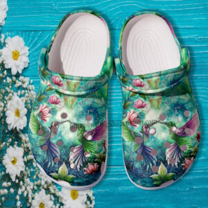 Footwearmerch Hummingbird Mystery Green Croc Shoes Gift Mother- Hummingbird Mom Miracle Flower Shoes Croc Clogs