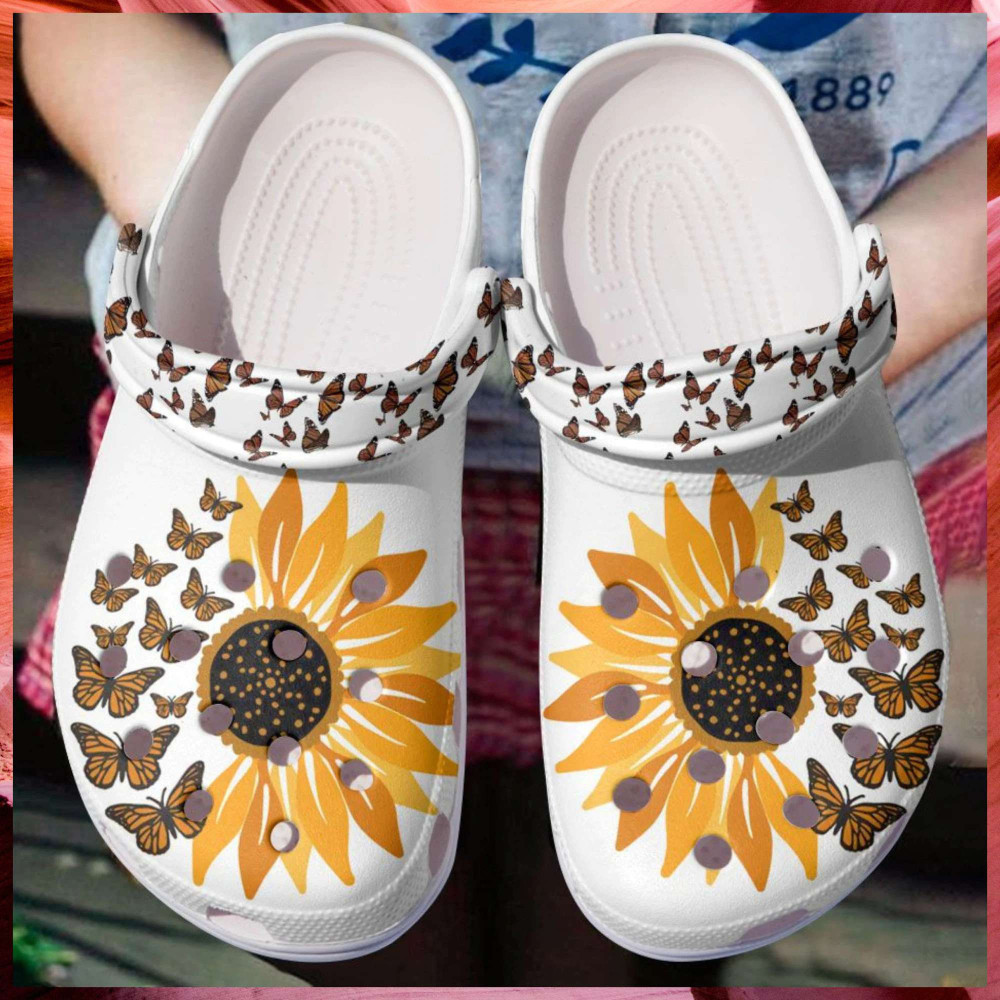 Footwearmerch Immemse Butterflies With Sunflowers For Lover Rubber clog Shoes Comfy Footwear