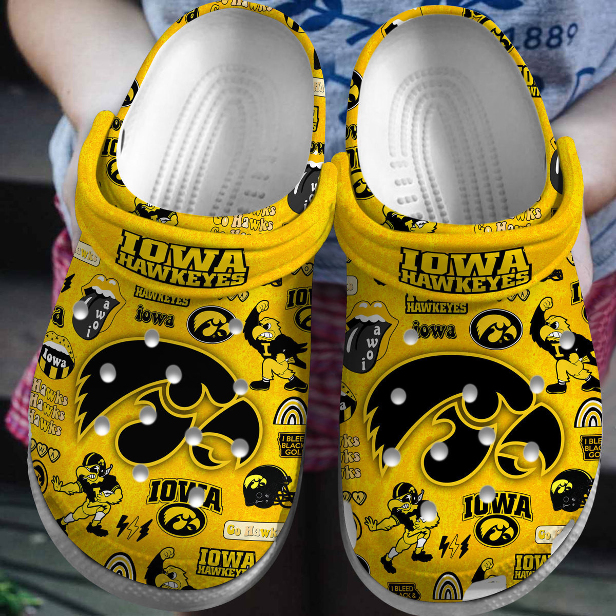Footwearmerch Iowa Hawkeyes NCAA Sport Crocs Crocband Clogs Shoes Comfortable For Men Women and Kids