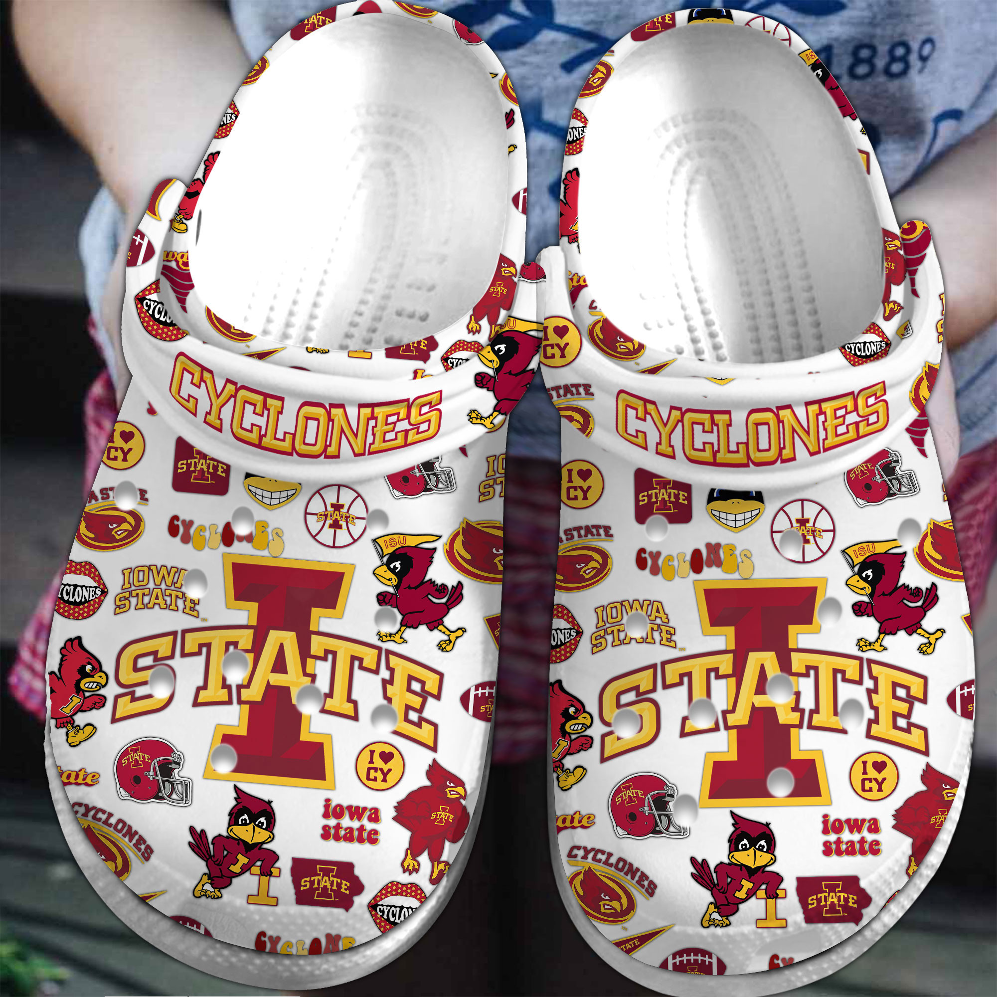 Footwearmerch Iowa State Cyclones NCAA Sport Crocs Crocband Clogs Shoes Comfortable For Men Women and Kids