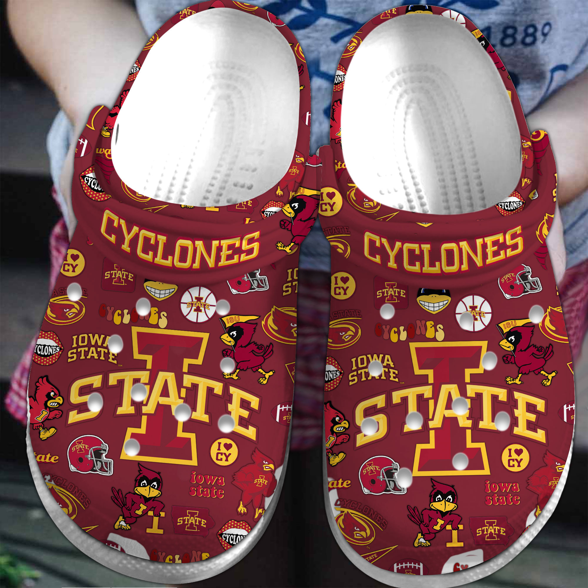 Footwearmerch Iowa State Cyclones NCAA Sport Crocs Crocband Clogs Shoes Comfortable For Men Women and Kids