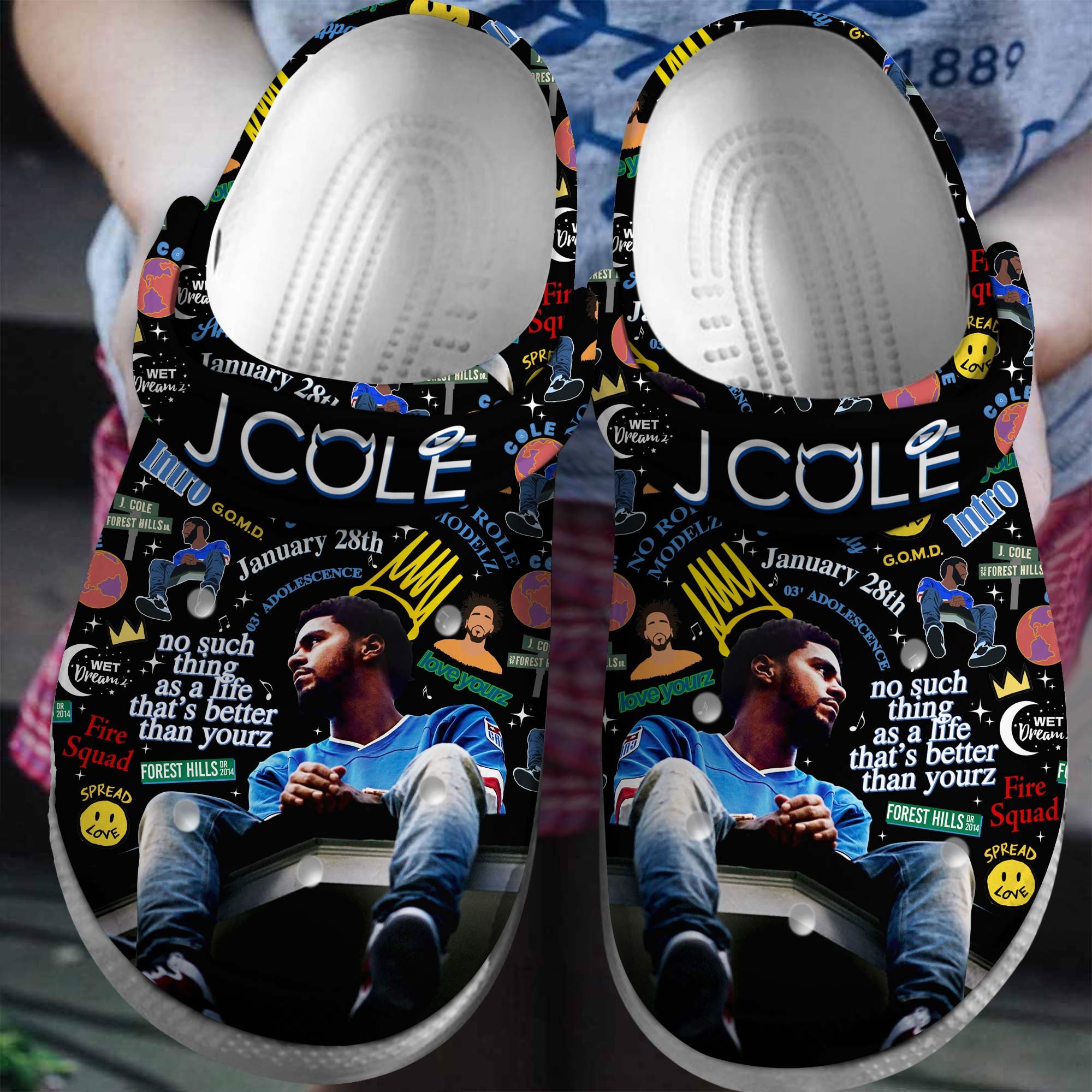 Footwearmerch J Cole Rapper Music Crocs Crocband Clogs Shoes Comfortable For Men Women and Kids