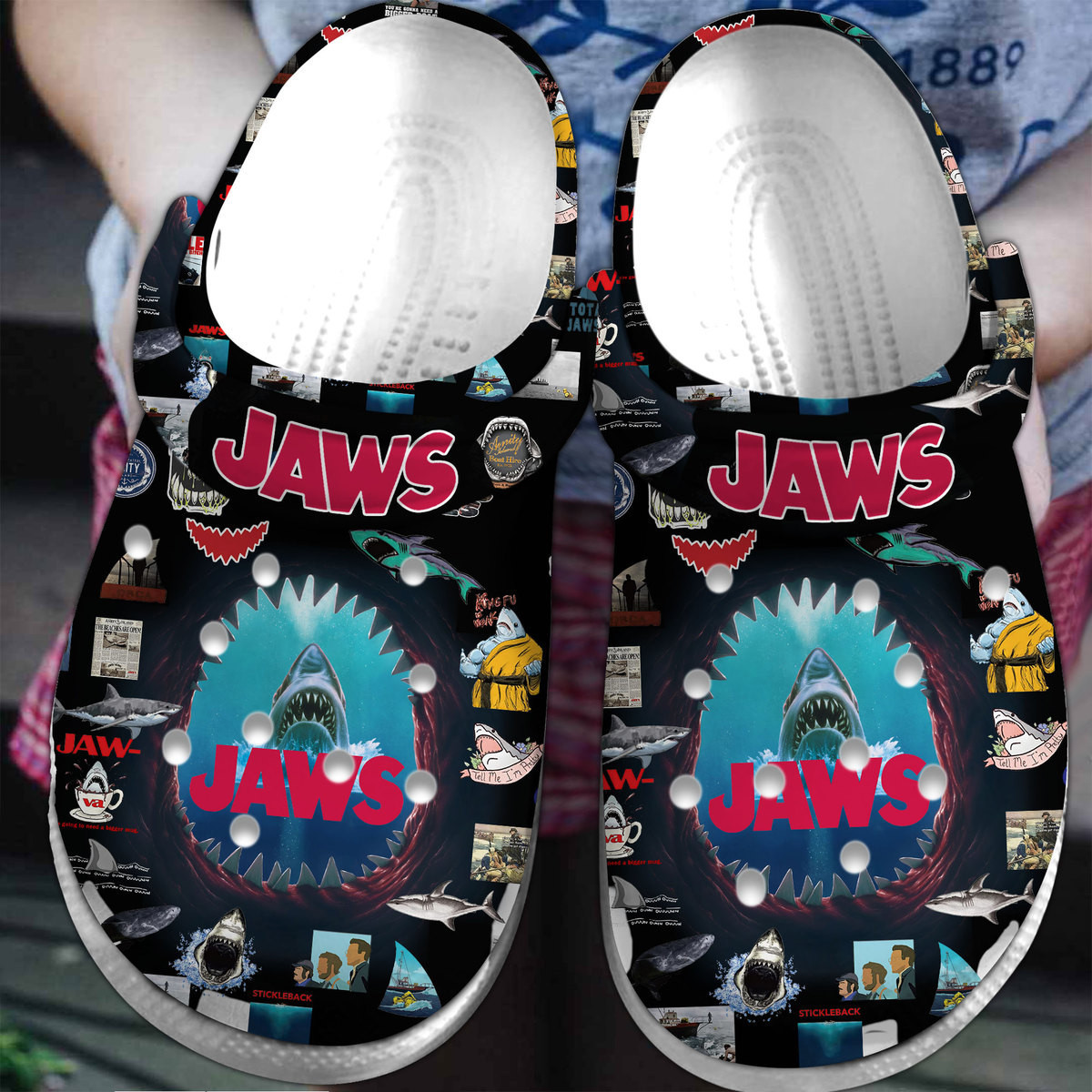 Footwearmerch Jaws Movie Crocs Crocband Clogs Shoes Comfortable For Men Women and Kids