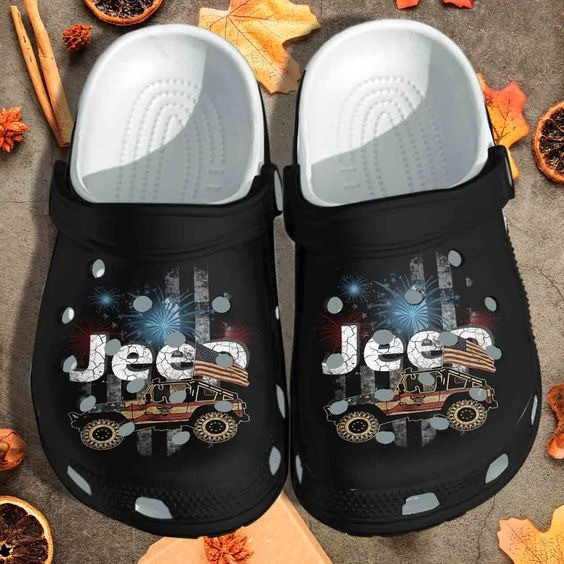 Footwearmerch Jeep Car American Flag Gift Rubber clog Shoes Comfy Footwear