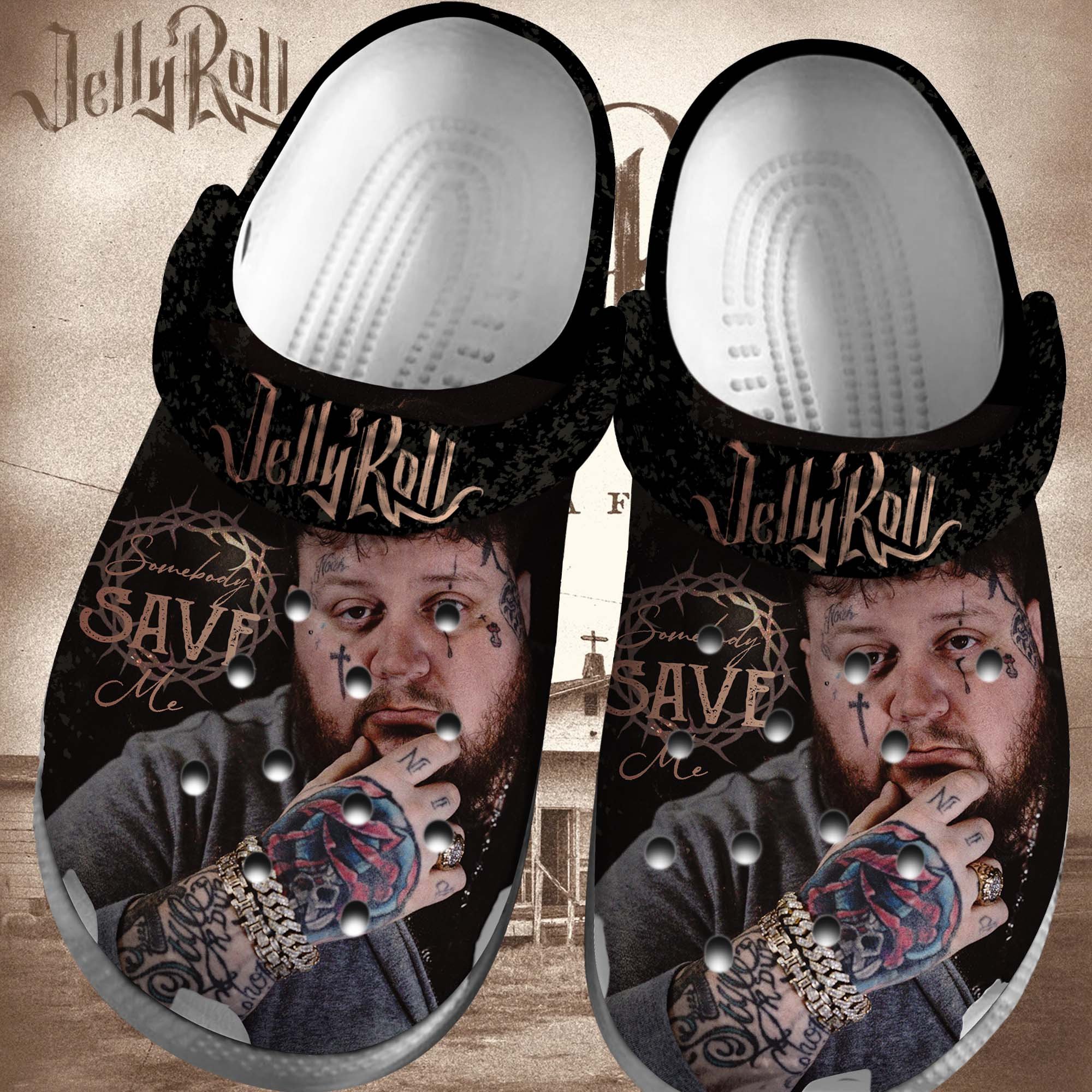 Footwearmerch Jelly Roll Singer Music Crocs Crocband Clogs Shoes Comfortable For Men Women and Kids