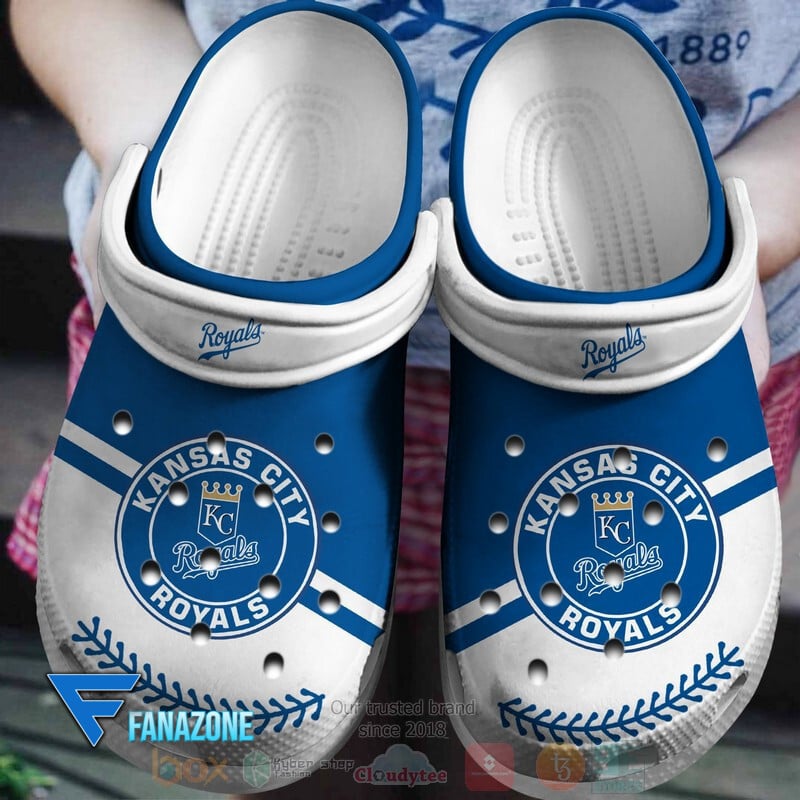 Footwearmerch Kansas City Royals Blue-White MLB Sport Crocs Clogs Crocband Shoes Comfortable For Men Women and Kids