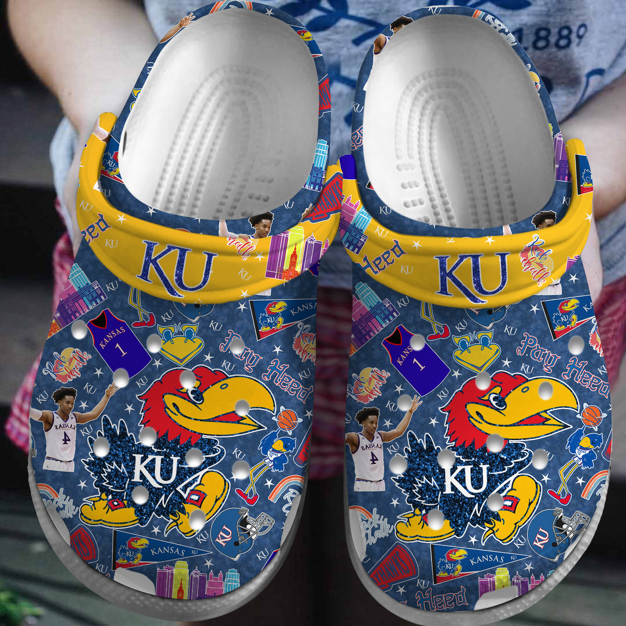 Footwearmerch Kansas Jayhawks NCAA Sport Crocs Crocband Clogs Shoes Comfortable For Men Women and Kids