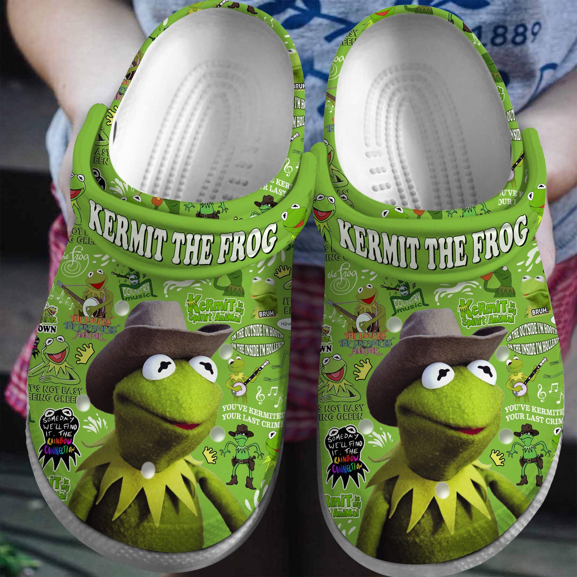 Footwearmerch Kermit The Frog Cartoon Crocs Crocband Clogs Shoes Comfortable For Men Women and Kids