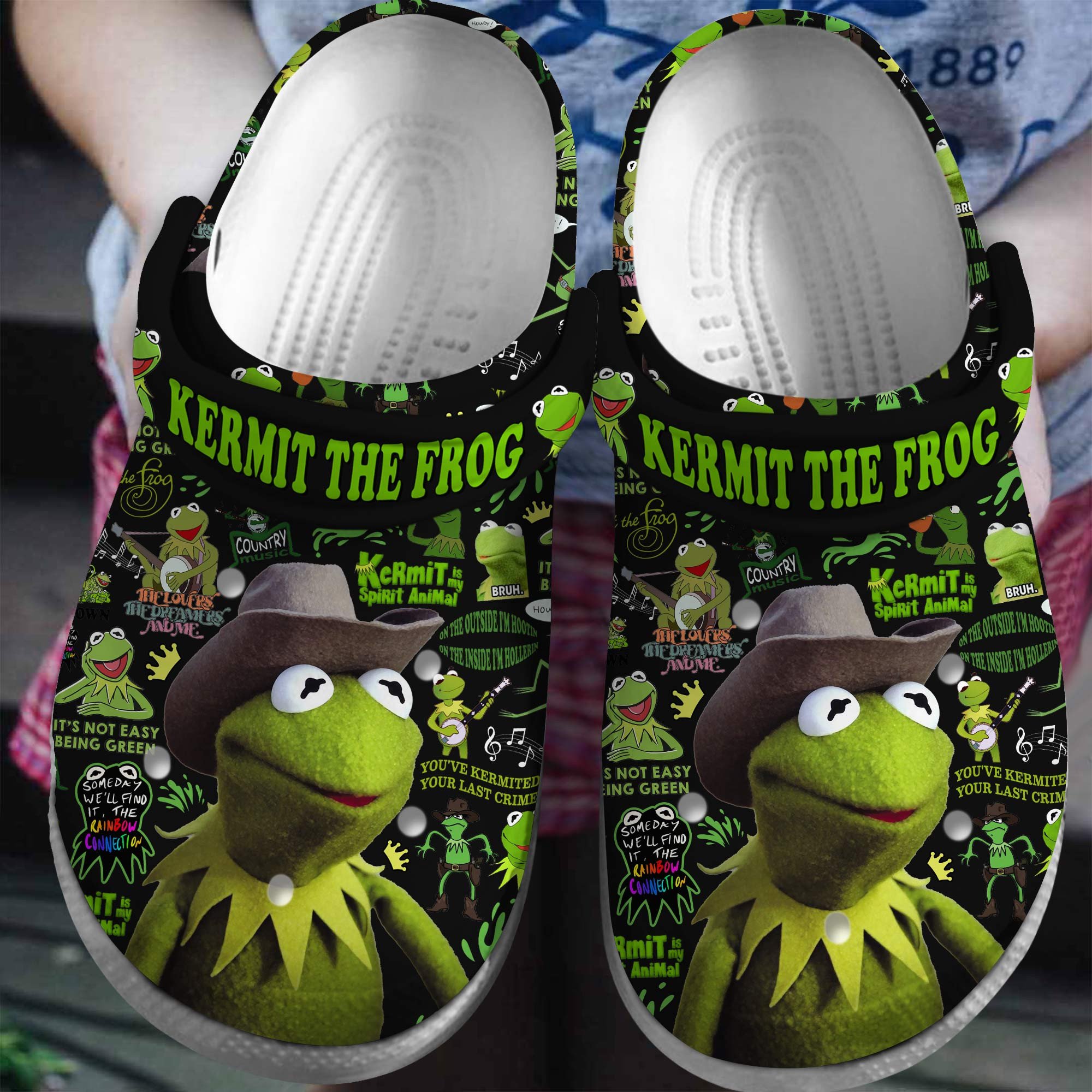 Footwearmerch Kermit The Frog Cartoon Crocs Crocband Clogs Shoes Comfortable For Men Women and Kids