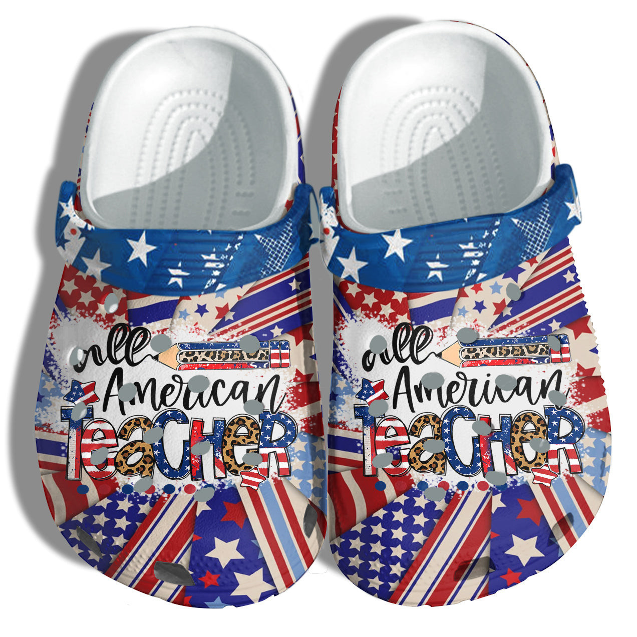 Footwearmerch Leopard All American Teacher America Flag Shoes Gift Women - School Students Class 4Th Of July Shoes Birthday Gift