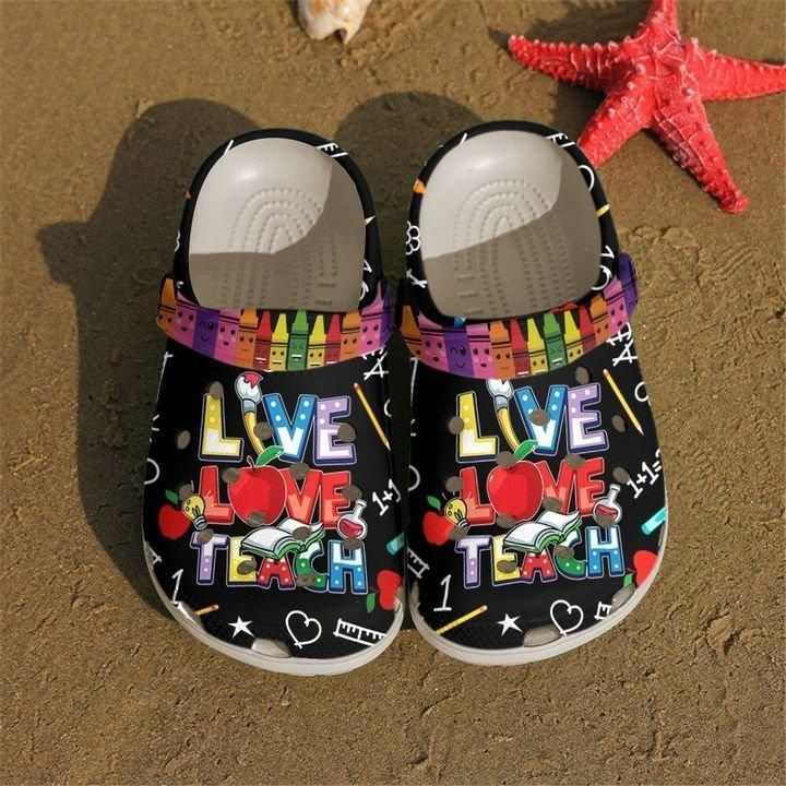 Footwearmerch Live Love Teach Funny Crayons Rubber clog Shoes Comfy Footwear